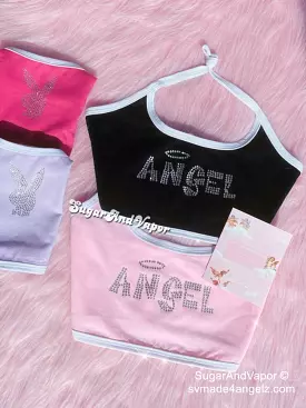 2000s Bling Angel Halter Crop Top