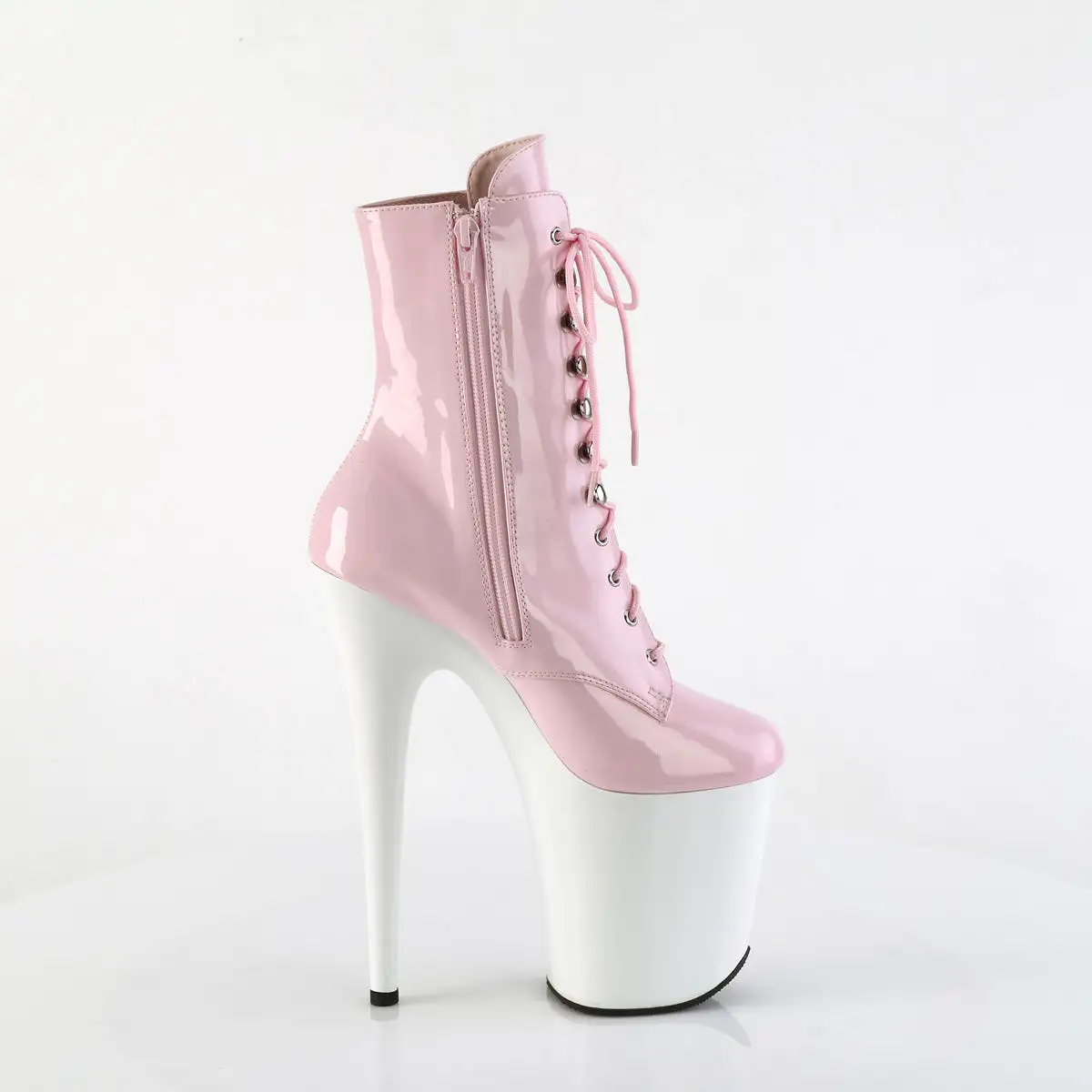 8 Inch Heel FLAMINGO-1020 Baby Pink Patent White