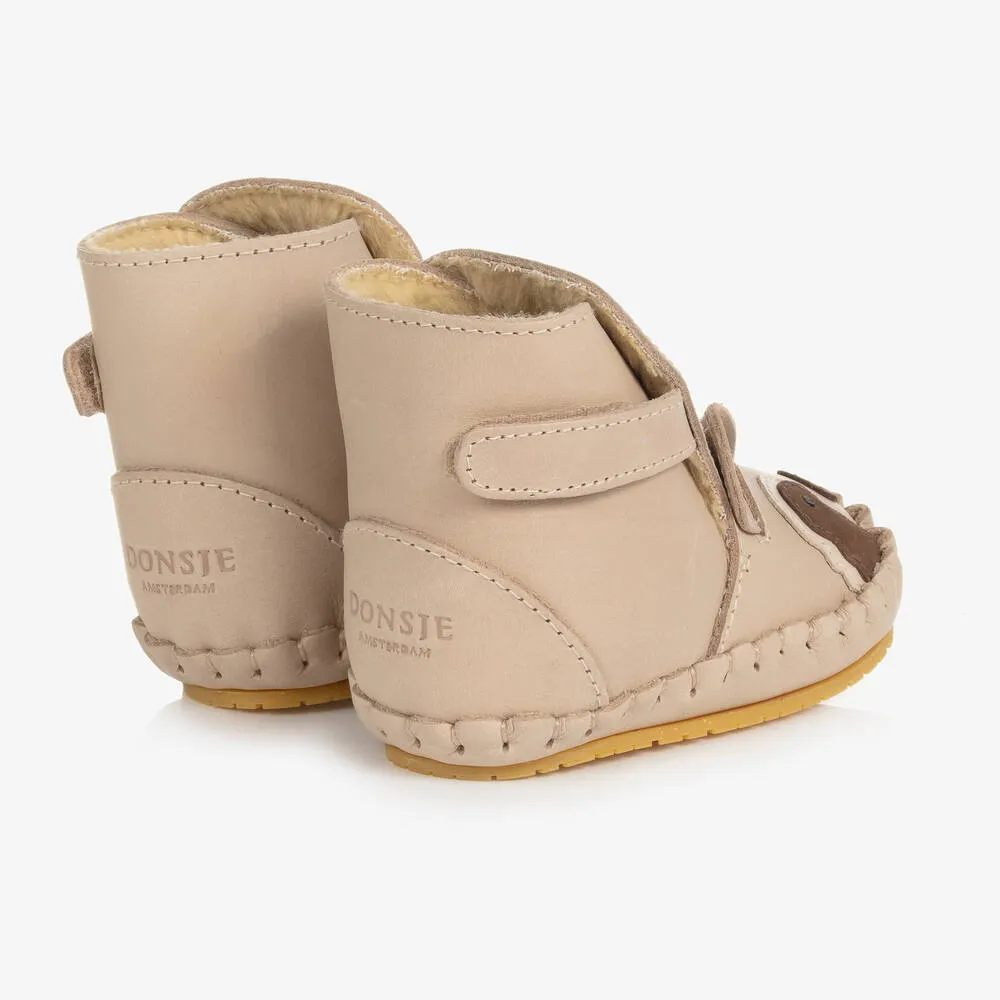 Beige Leather Baby Boots