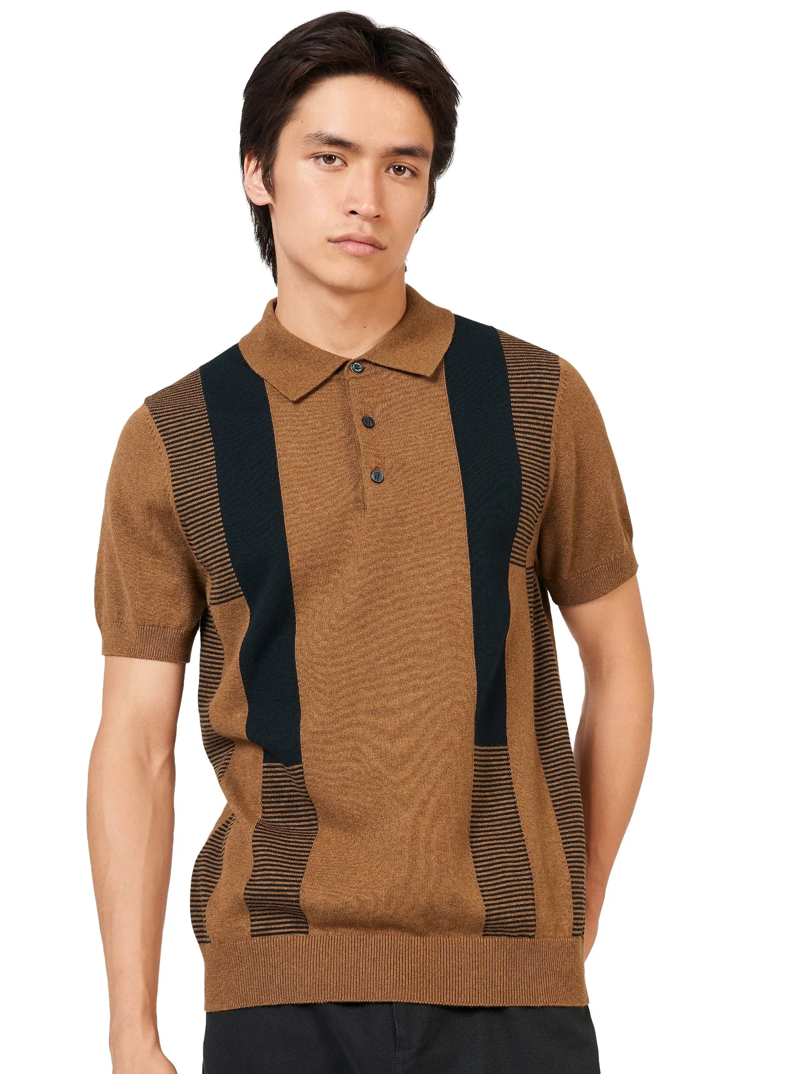 Ben Sherman Mens Inarsia Stripe Knit Polo Shirt