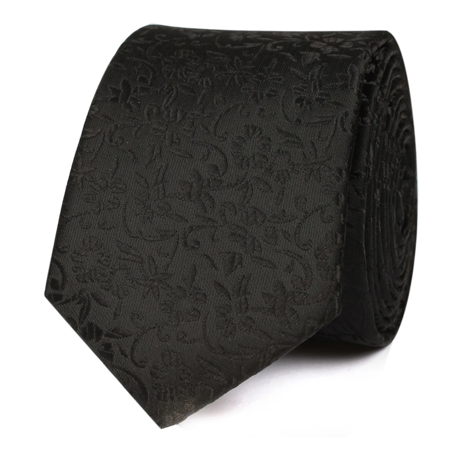 Black Floral Pattern - Skinny Tie