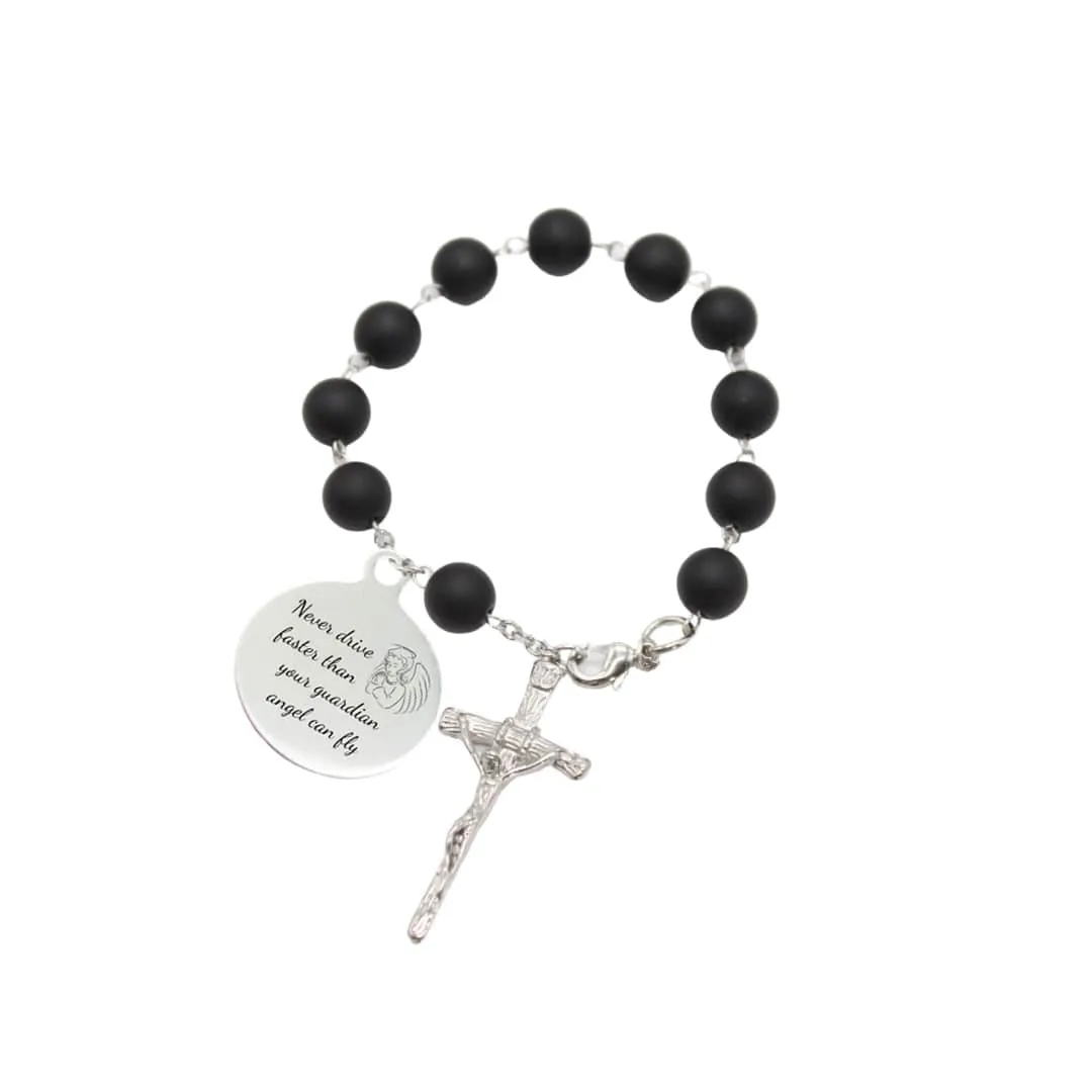 Black Glass Beads Car Rosary (Personalisation Available)