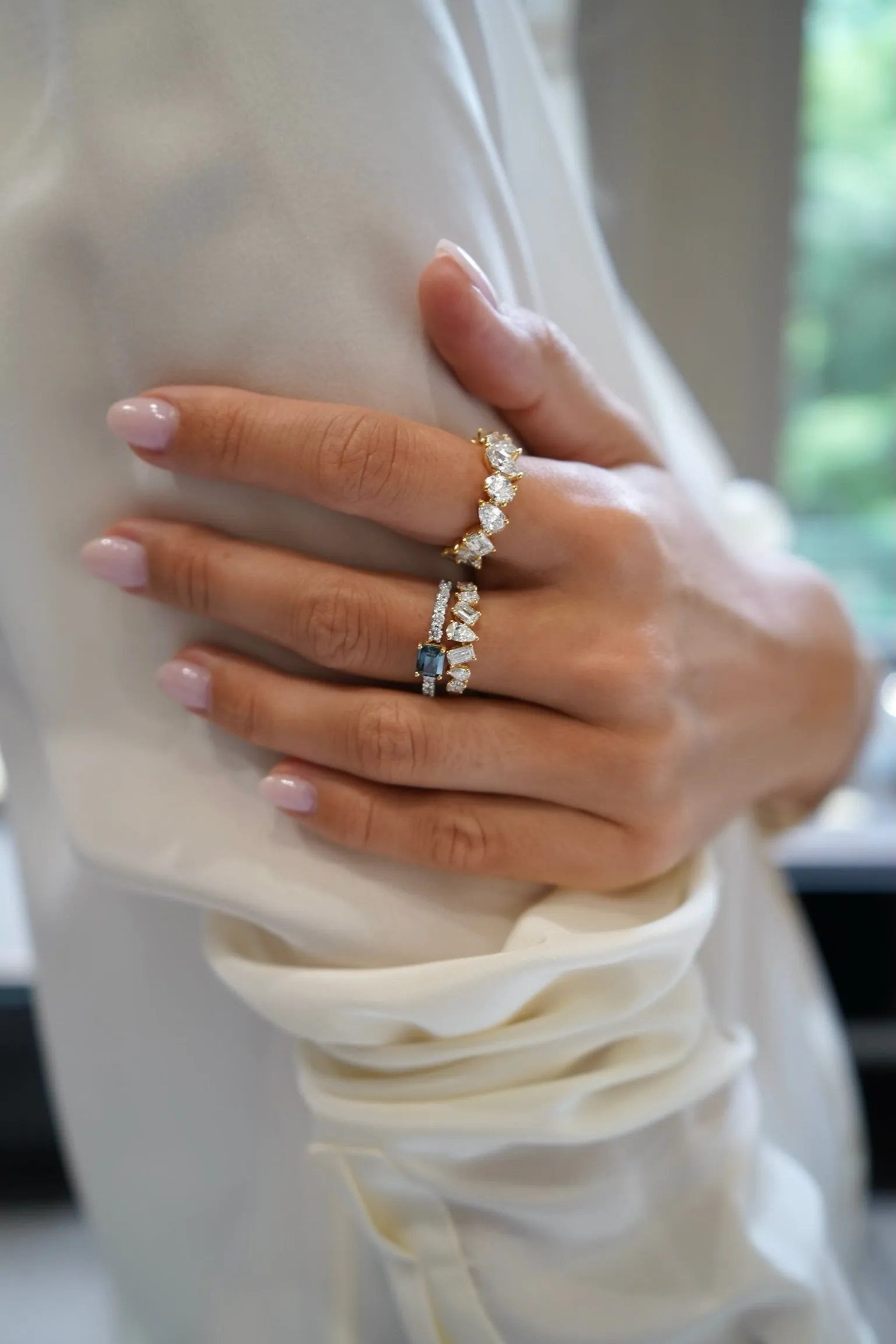 Blue Sapphire & Diamond Tennis Ring