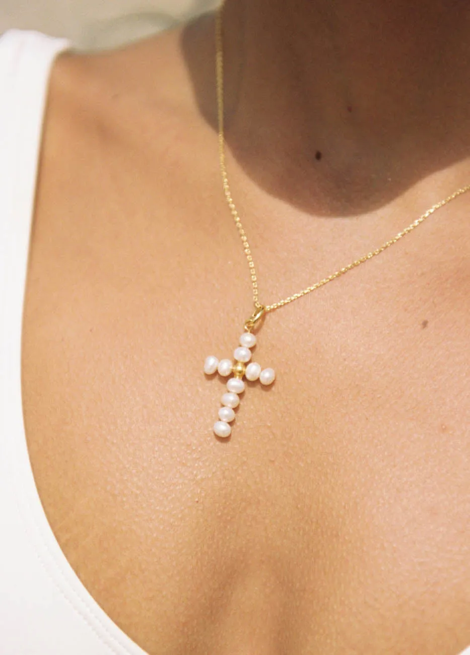 Colgante Pearly Cross Oro Macizo