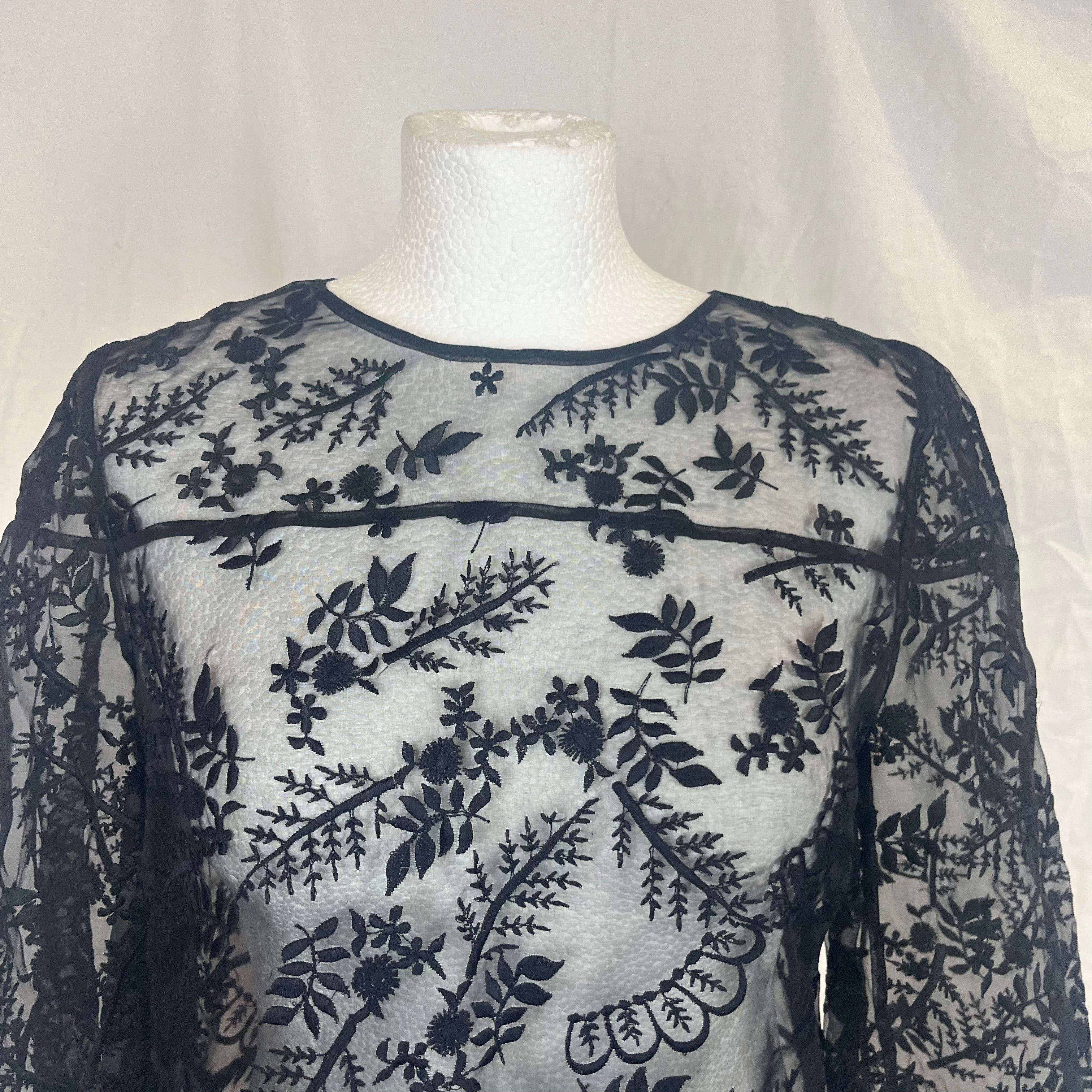 Dries Van Noten Brand New Black Embroidered Organza Top S