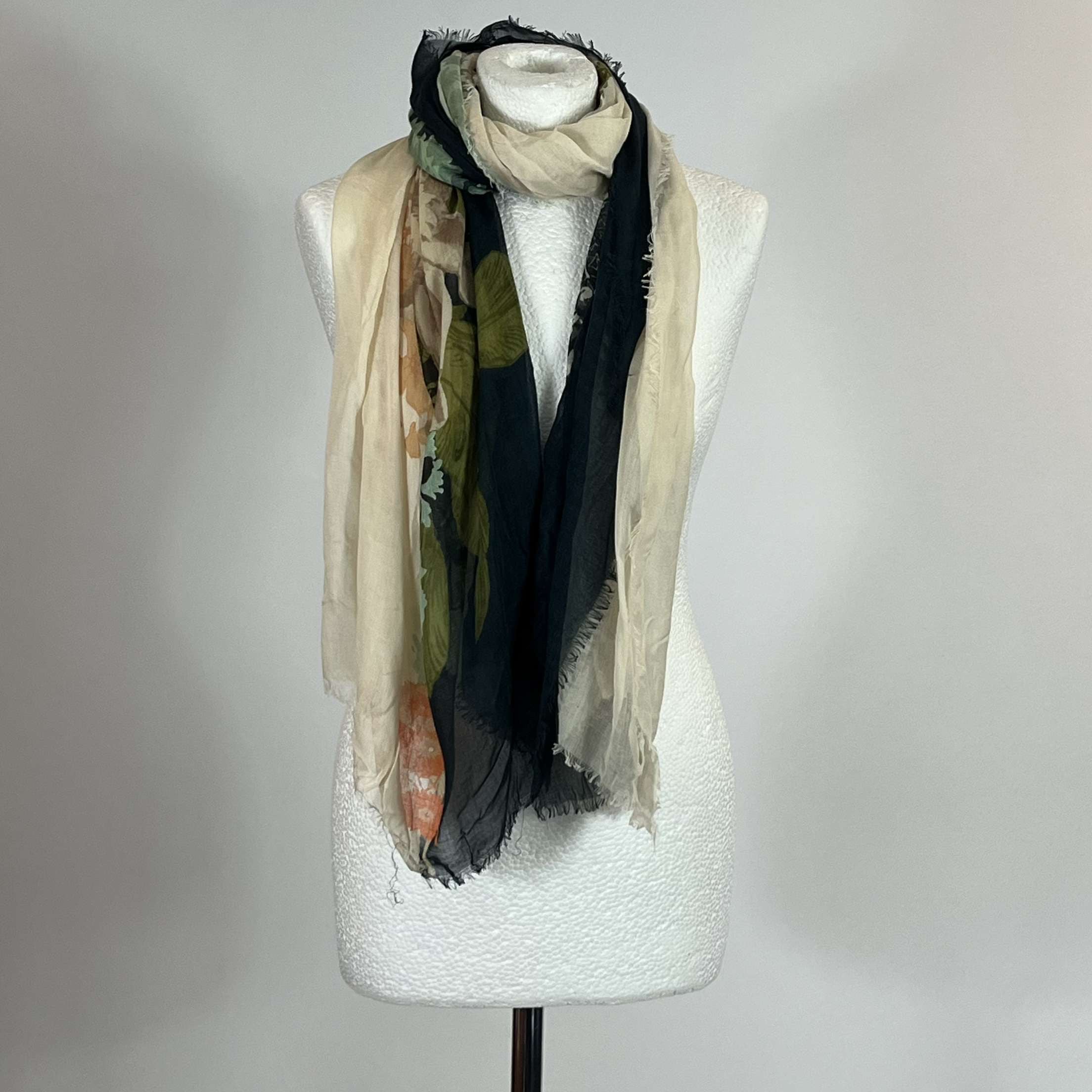 Dries Van Noten Charcoal Floral Modal & Silk Scarf