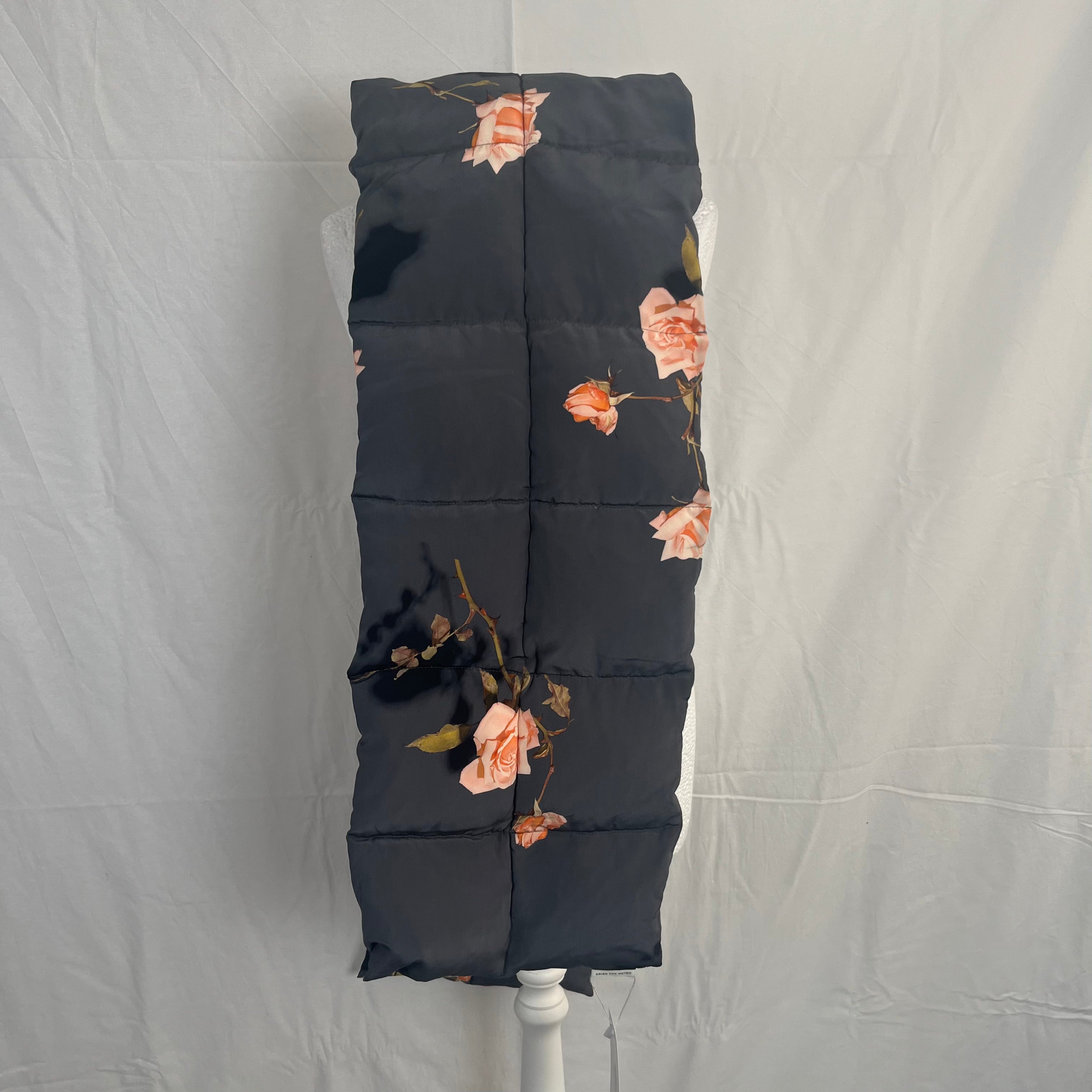 Dries Van Noten Grey Padded Silk Rose Print Scarf