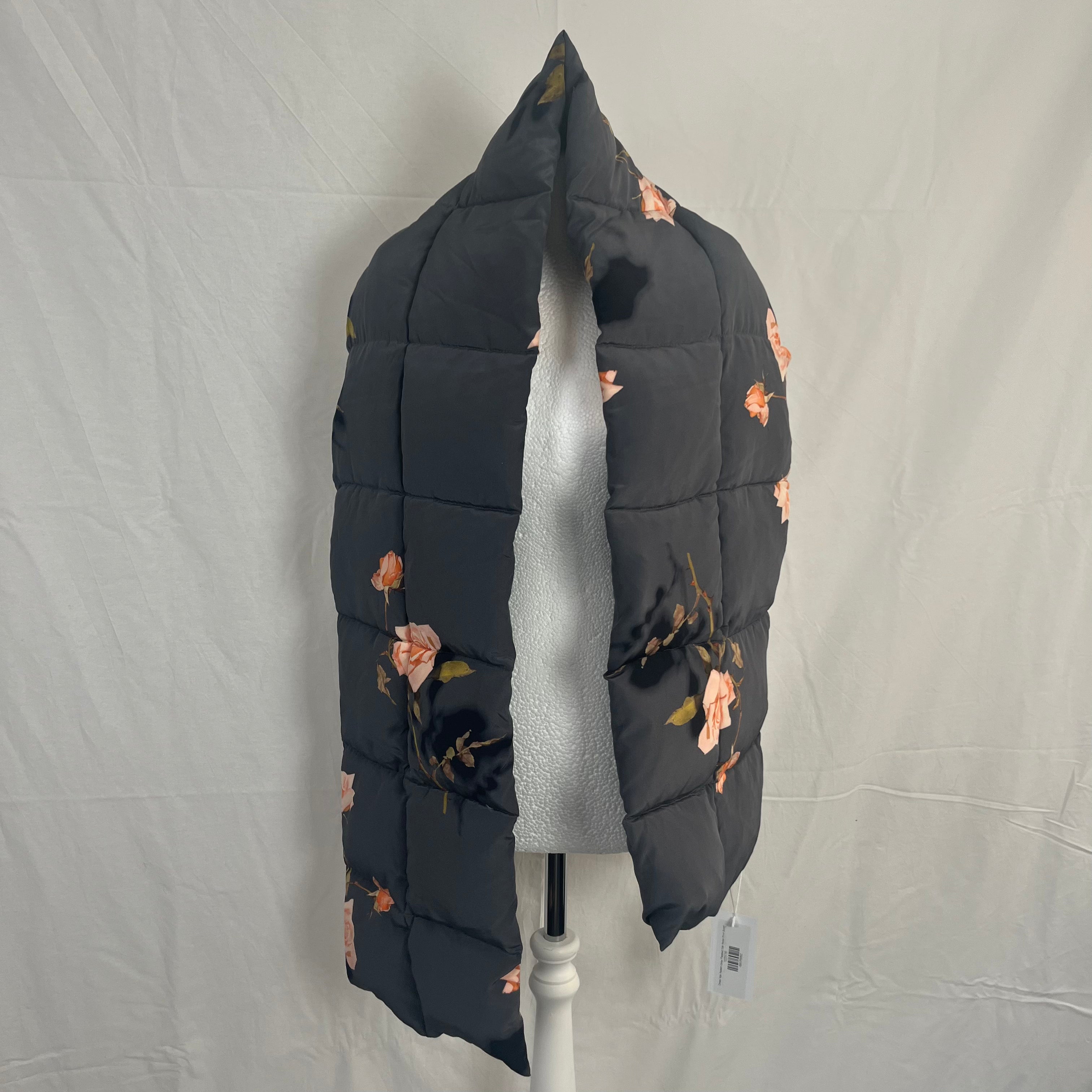 Dries Van Noten Grey Padded Silk Rose Print Scarf