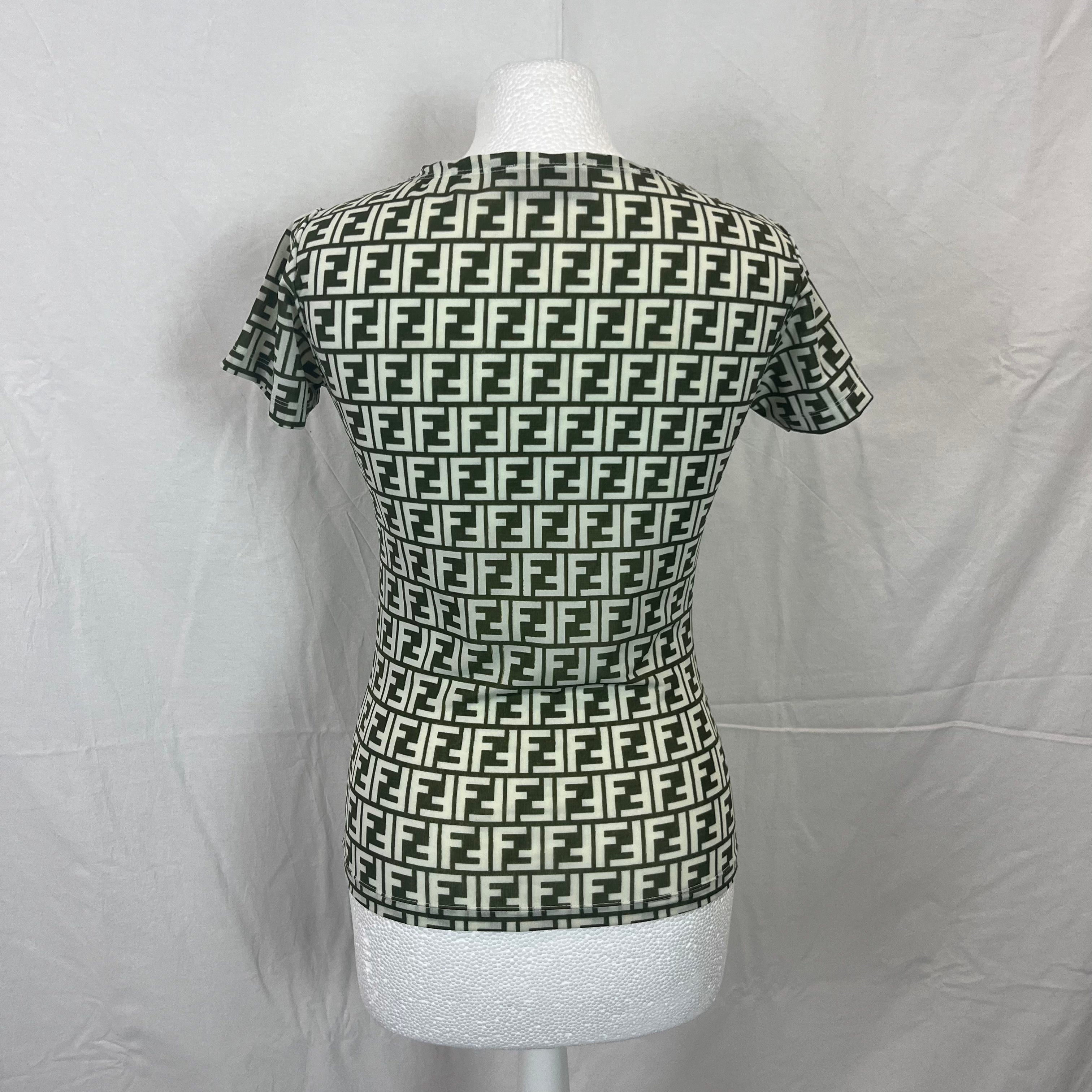 Fendi Khaki Logo Print Top XS/S