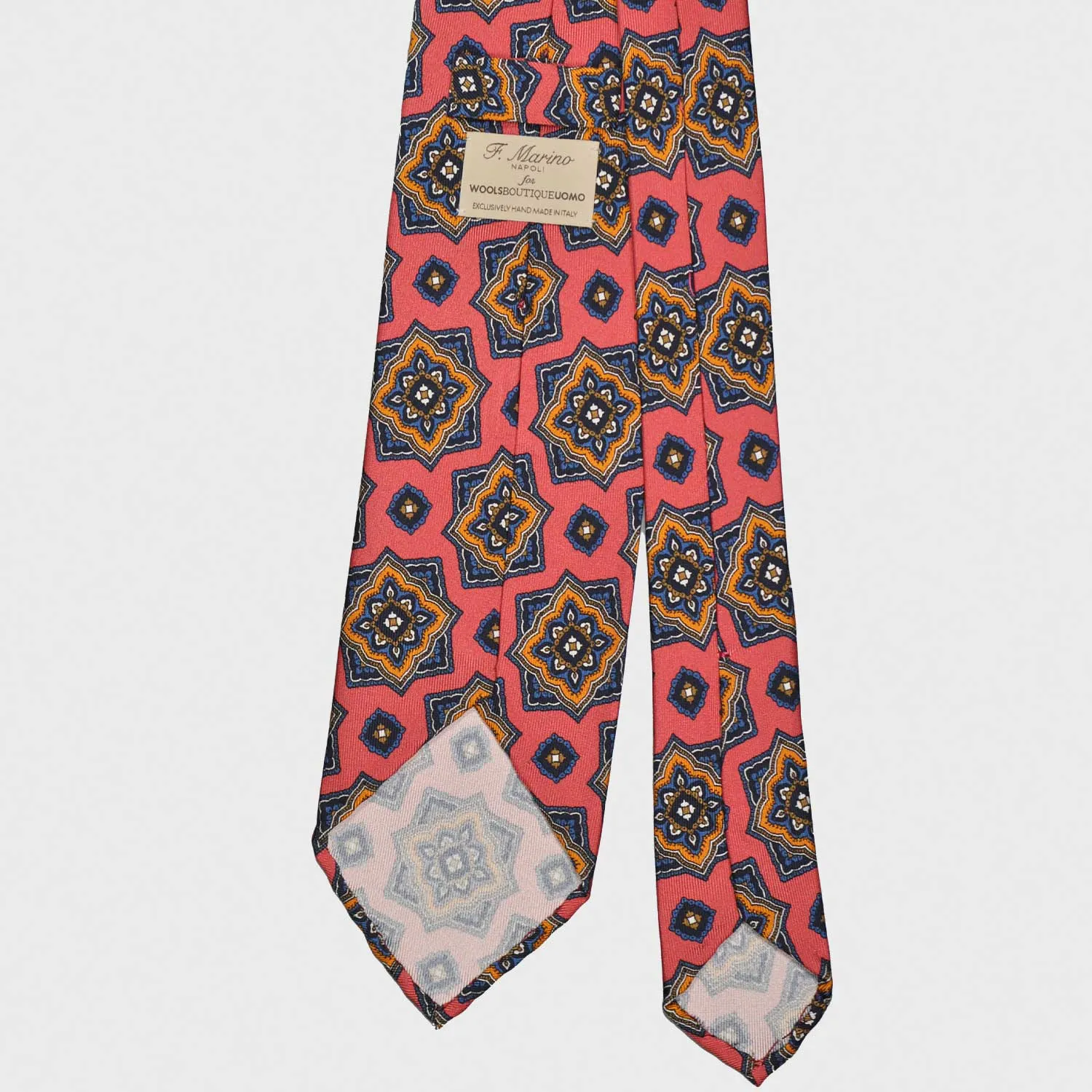 F.Marino Silk Tie 3 Folds Mandala Salmon Pink