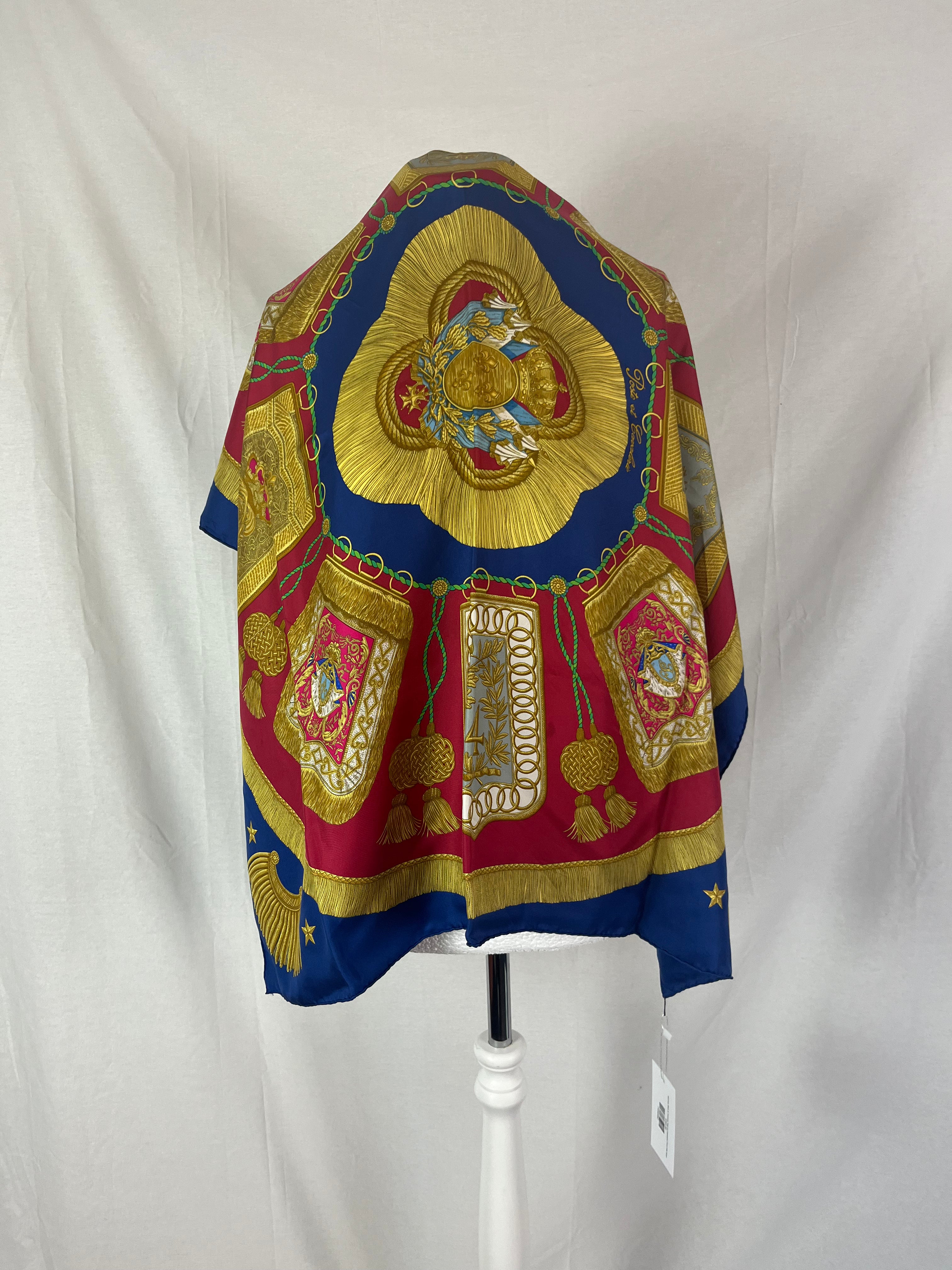 Hermes Blue & Fuchsia Post et Cavalerie Print Silk Scarf