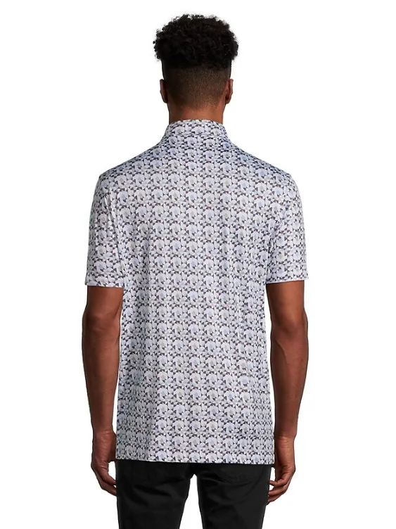 John Lennon Men's Polystretch Pattern Polo - BLUE RETRO