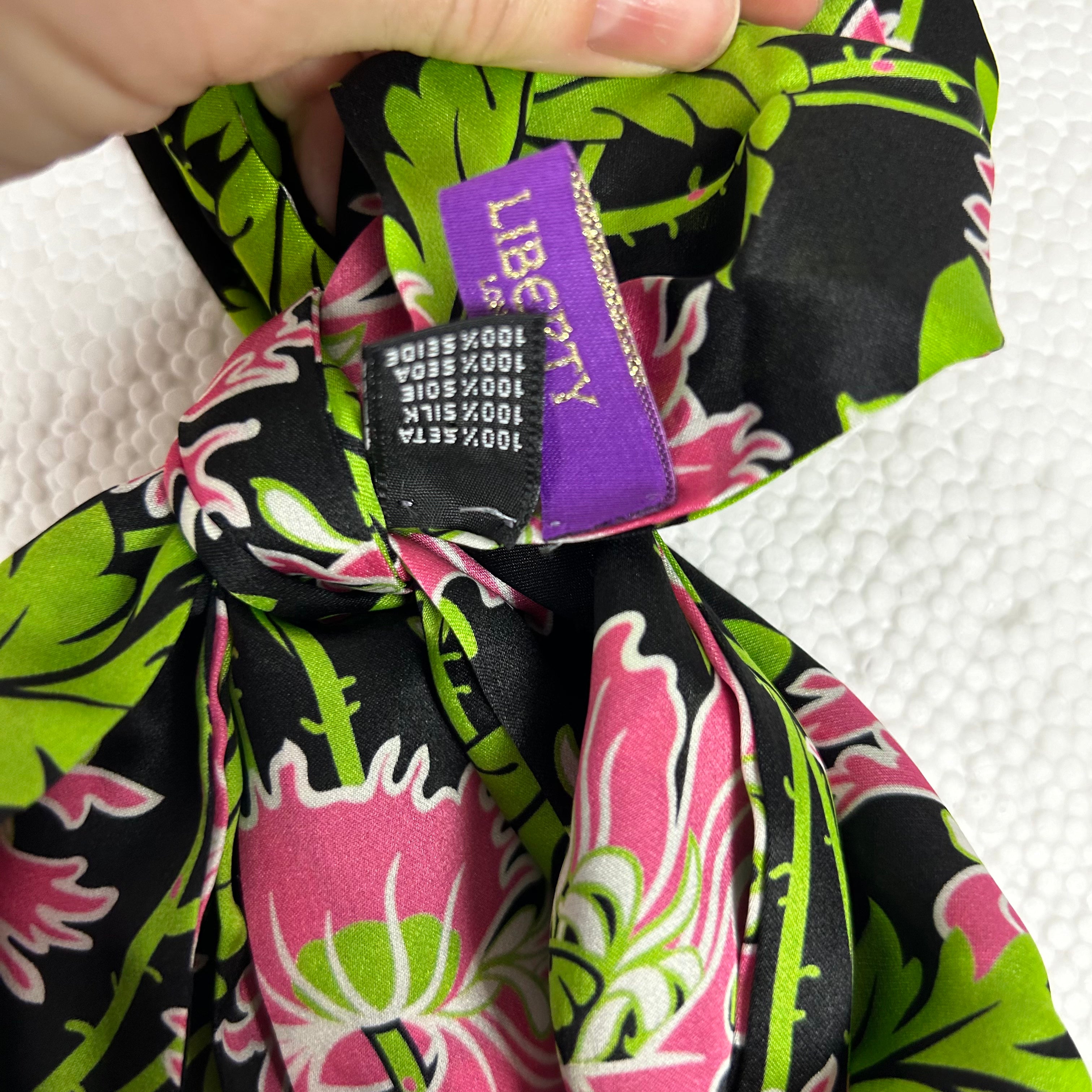 Liberty Brand New Black & Pink Floral Silk Skinny Scarf