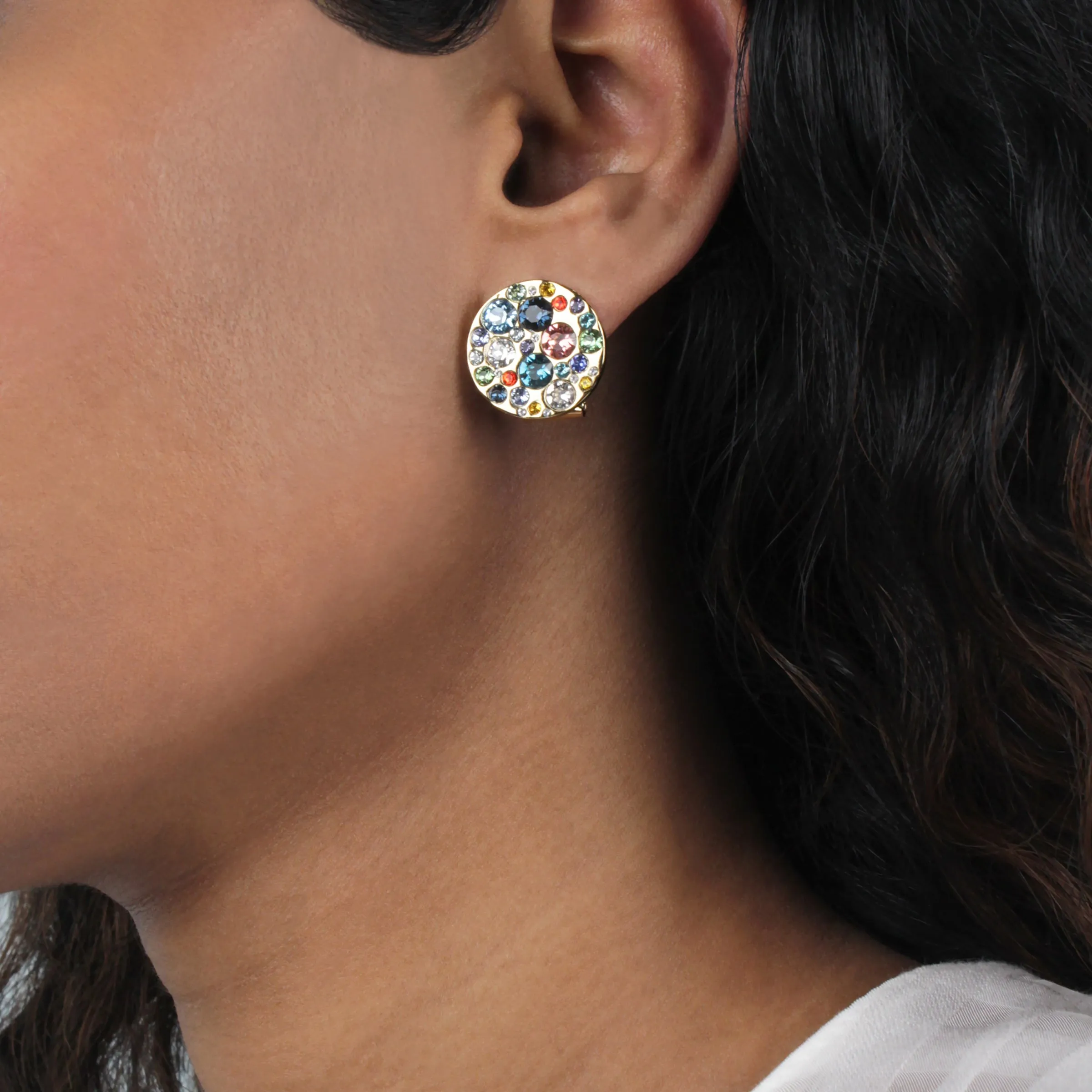 Lotus Crystal Disc Earring