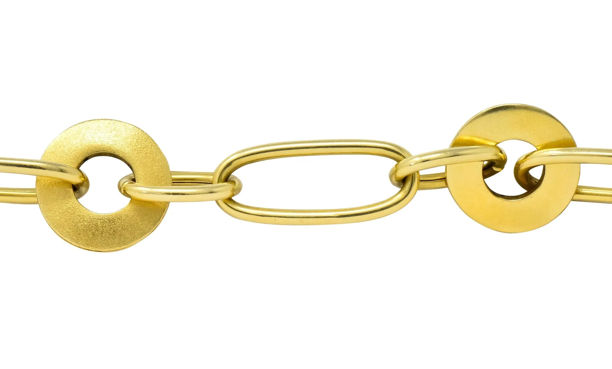 Modern 18 Karat Yellow Gold Disc Link Bracelet