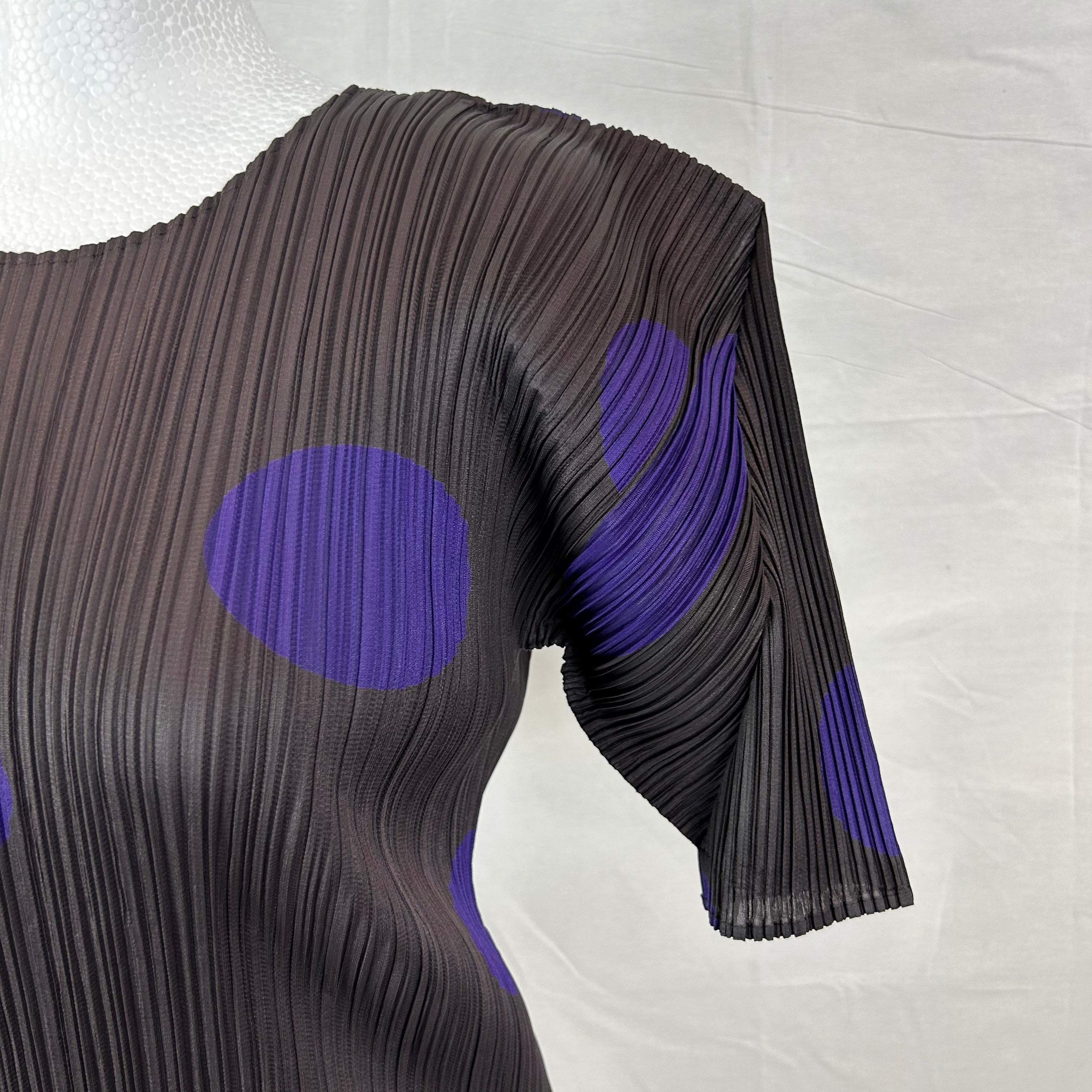 Pleats Please Issey Miyake Cocoa & Violet Circles Print Top Sz4 XS/S/M/L/XL