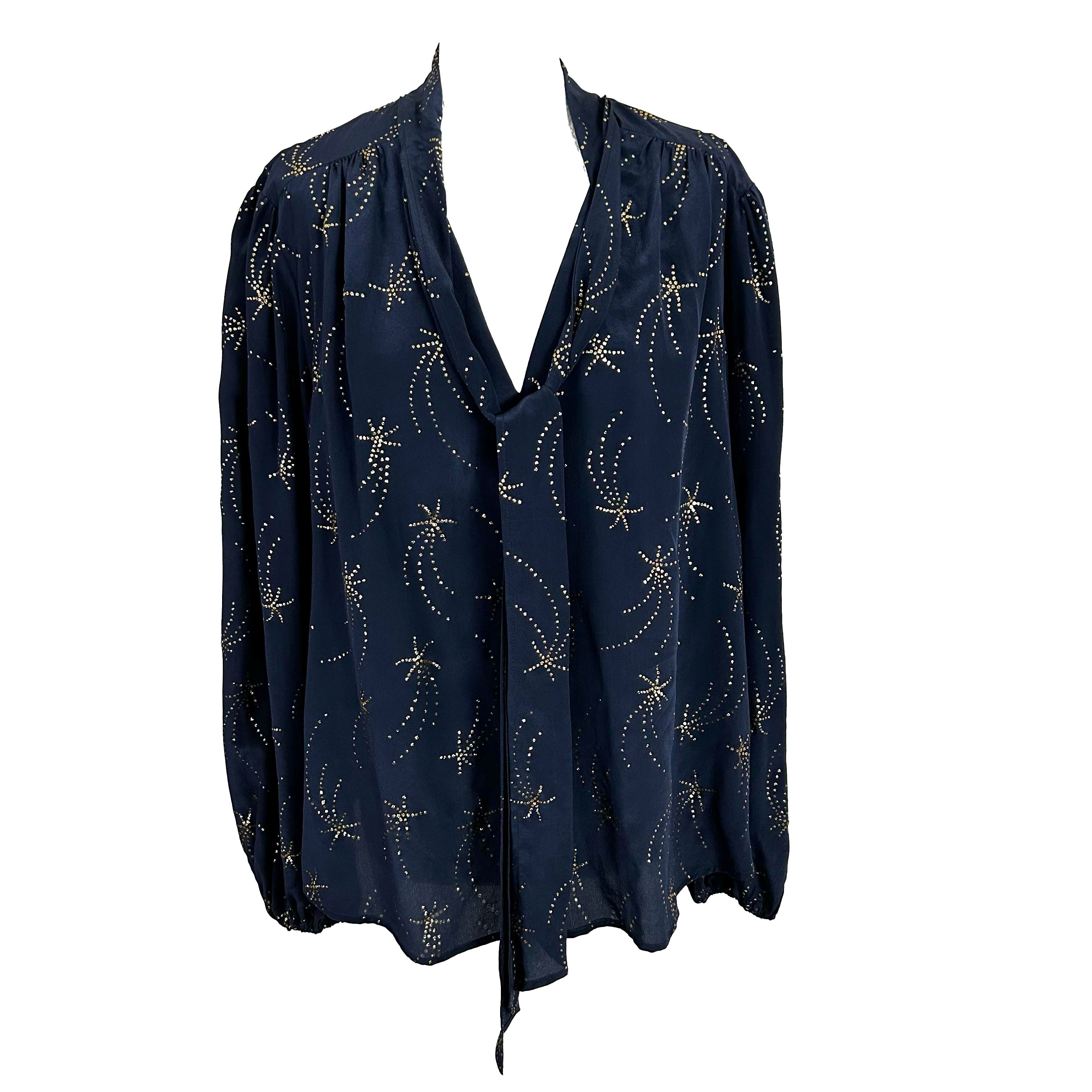 Rixo Moss Navy and Gold Starburst Top XL