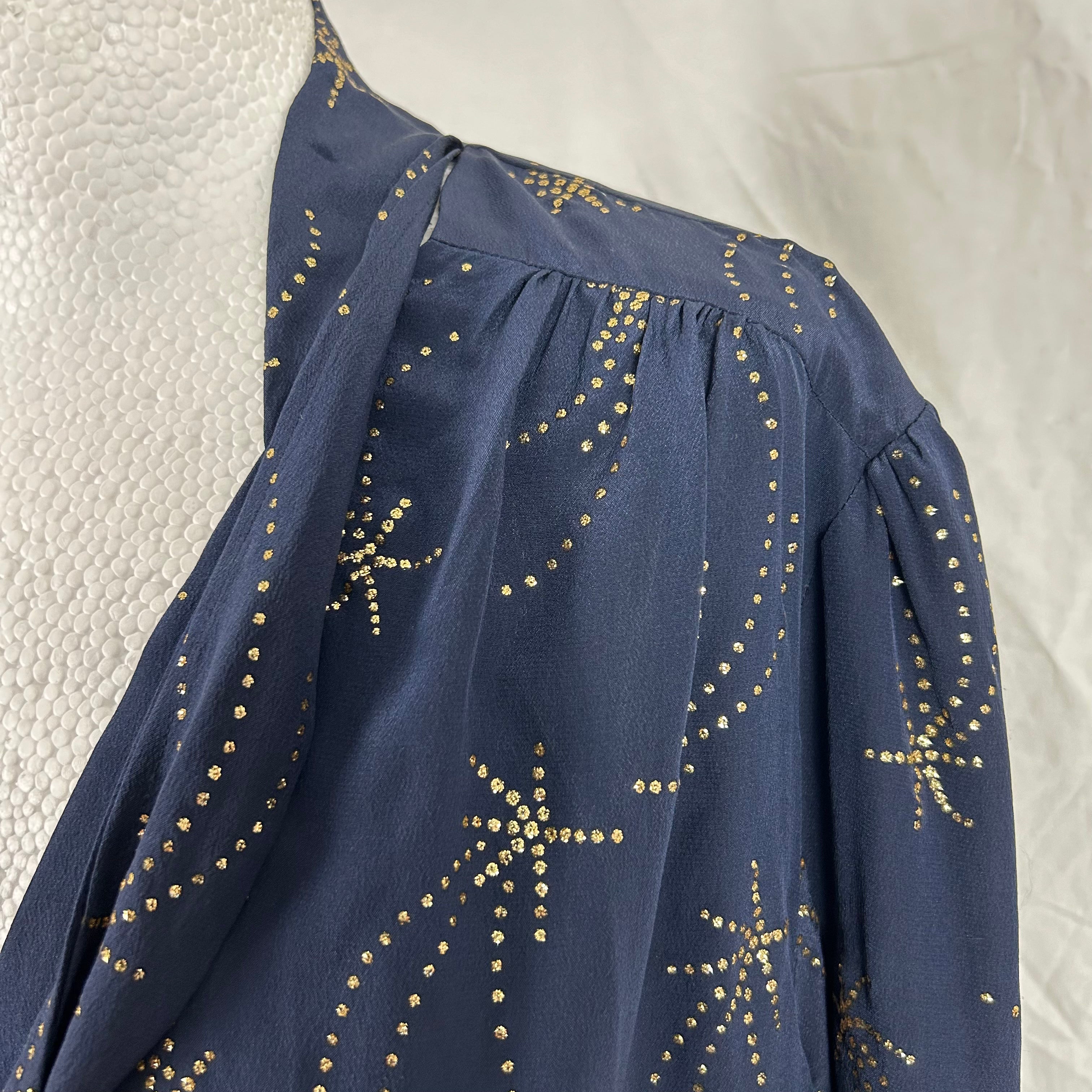 Rixo Moss Navy and Gold Starburst Top XL