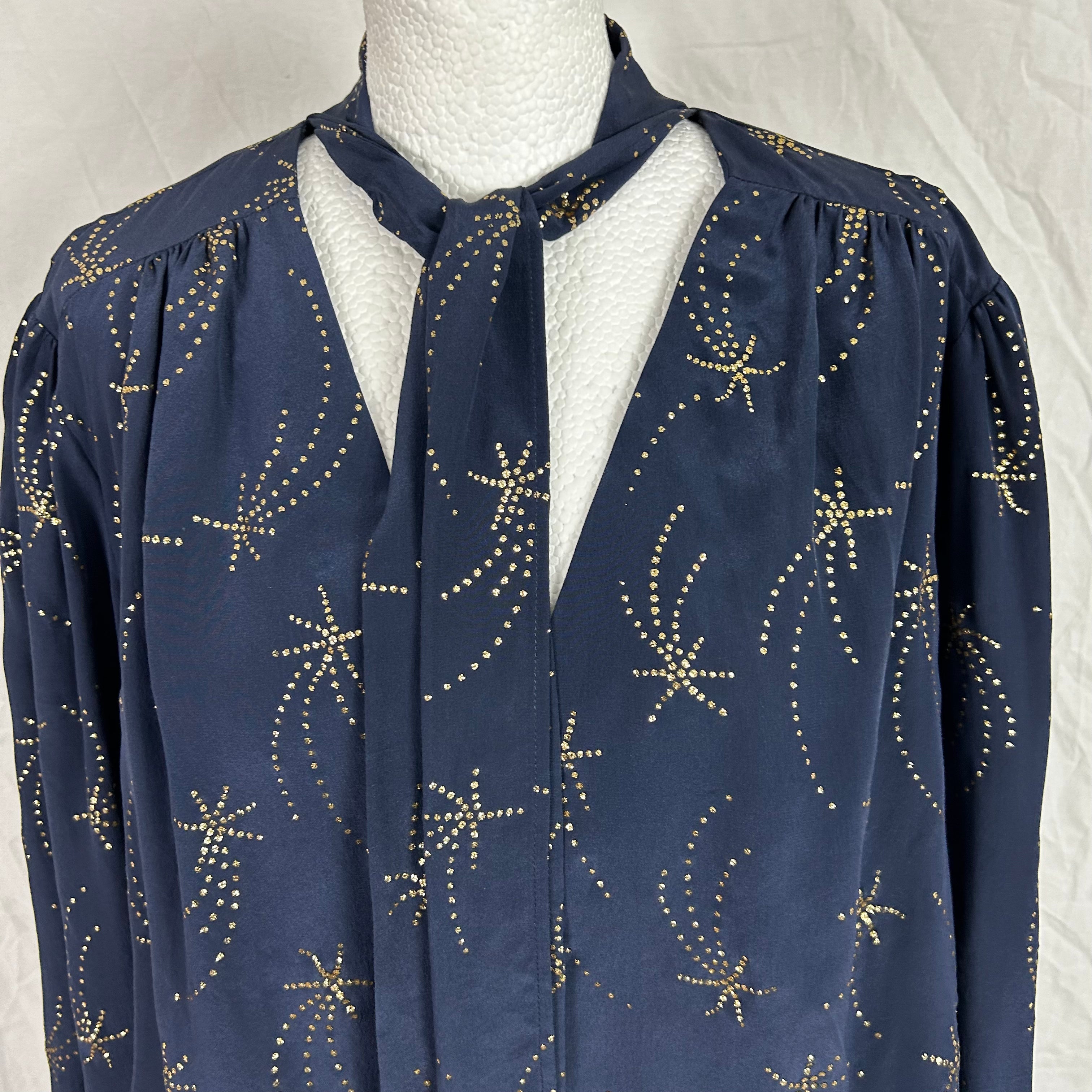 Rixo Moss Navy and Gold Starburst Top XL