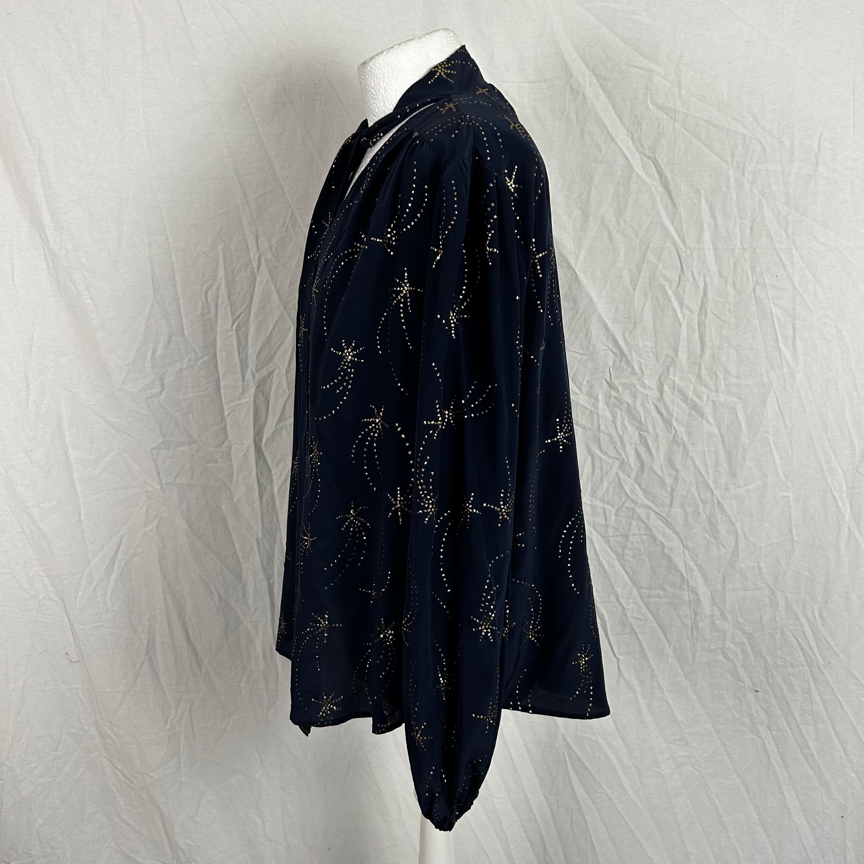 Rixo Moss Navy and Gold Starburst Top XL