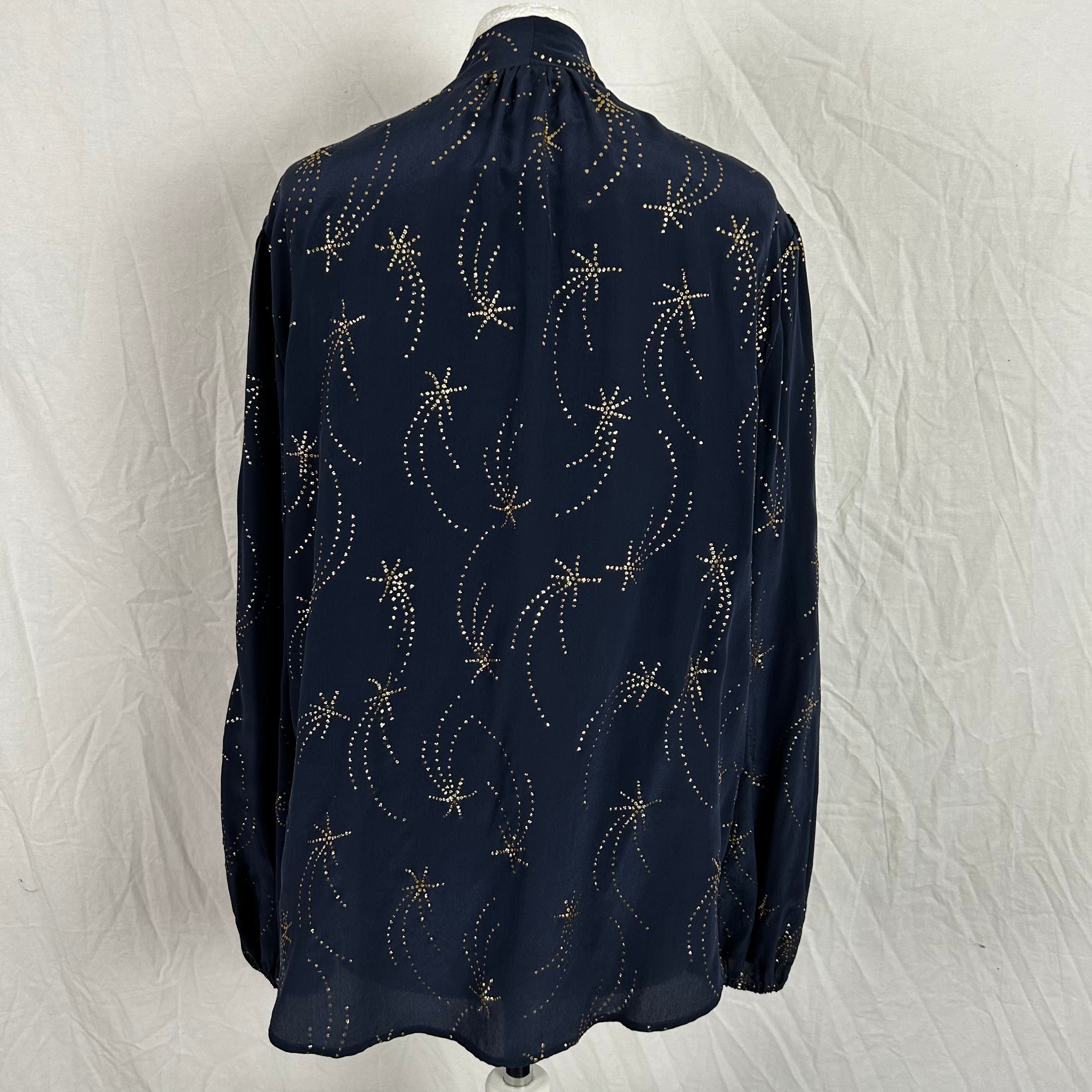 Rixo Moss Navy and Gold Starburst Top XL