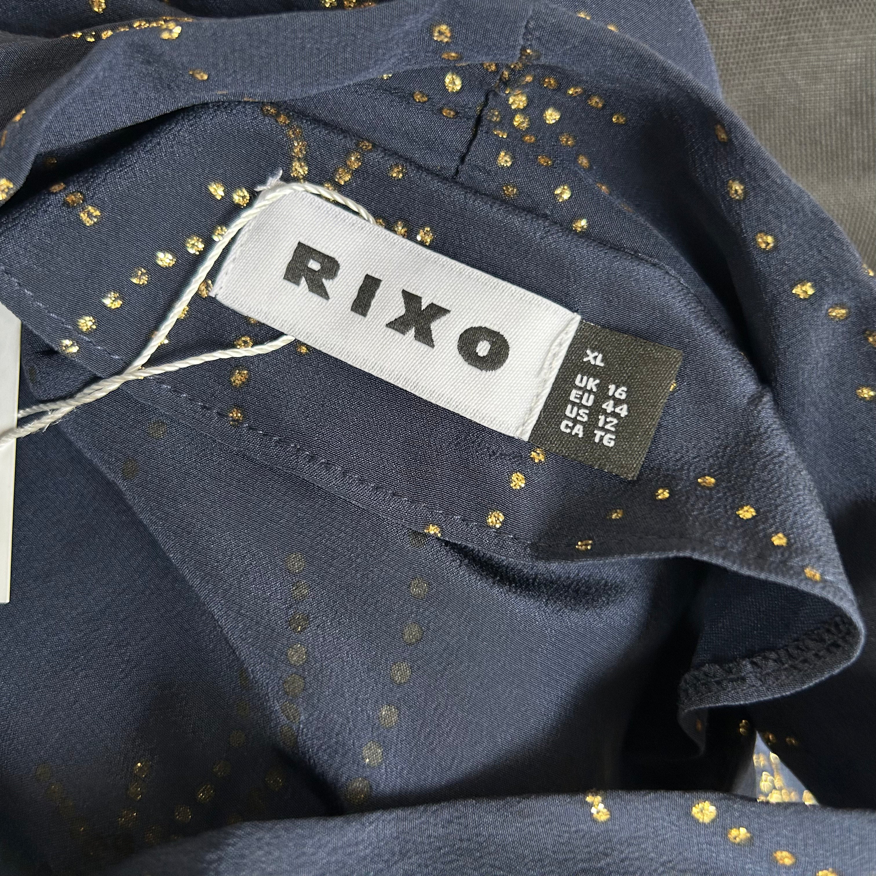 Rixo Moss Navy and Gold Starburst Top XL