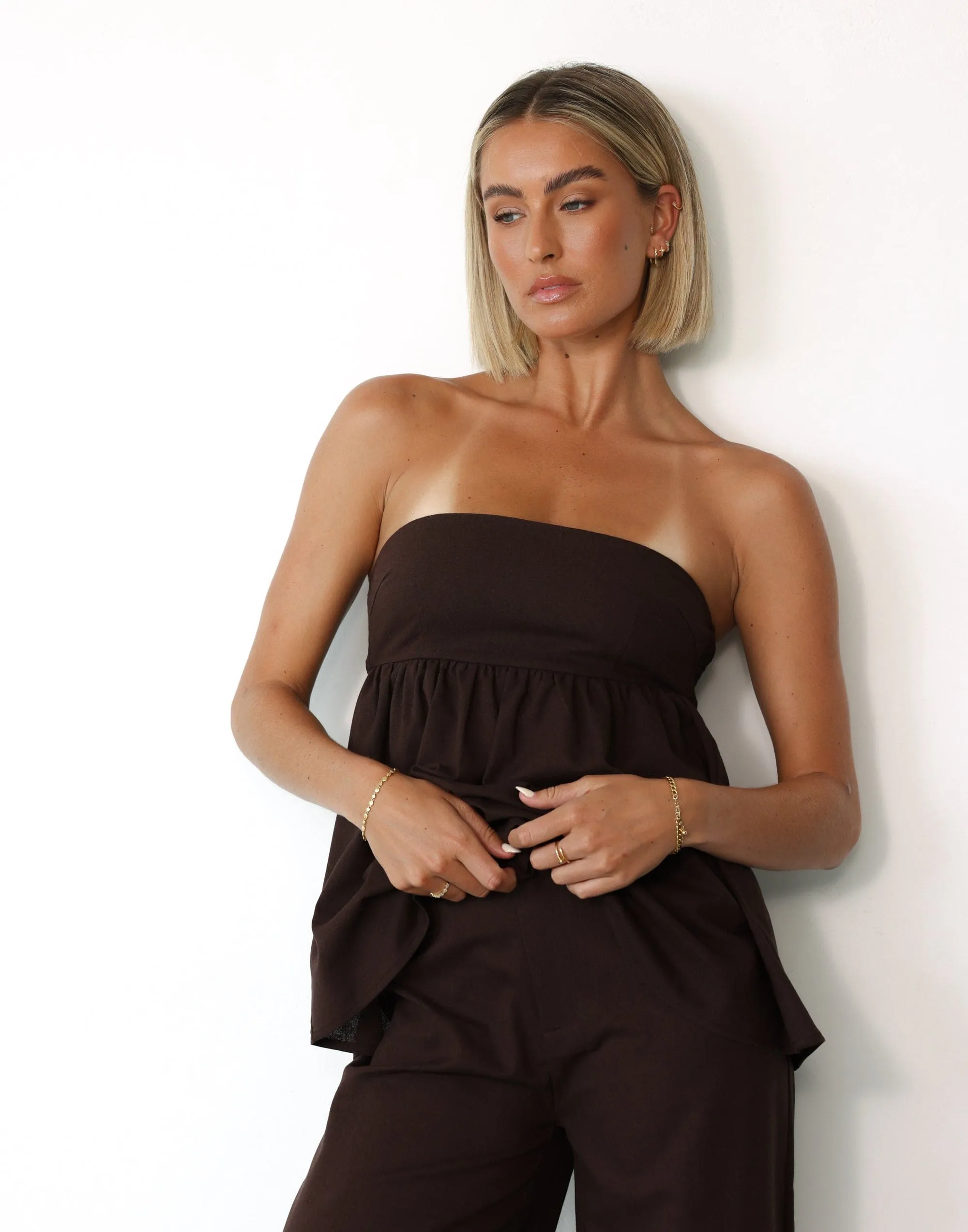 Tarsha Strapless Linen Top (Chocolate)