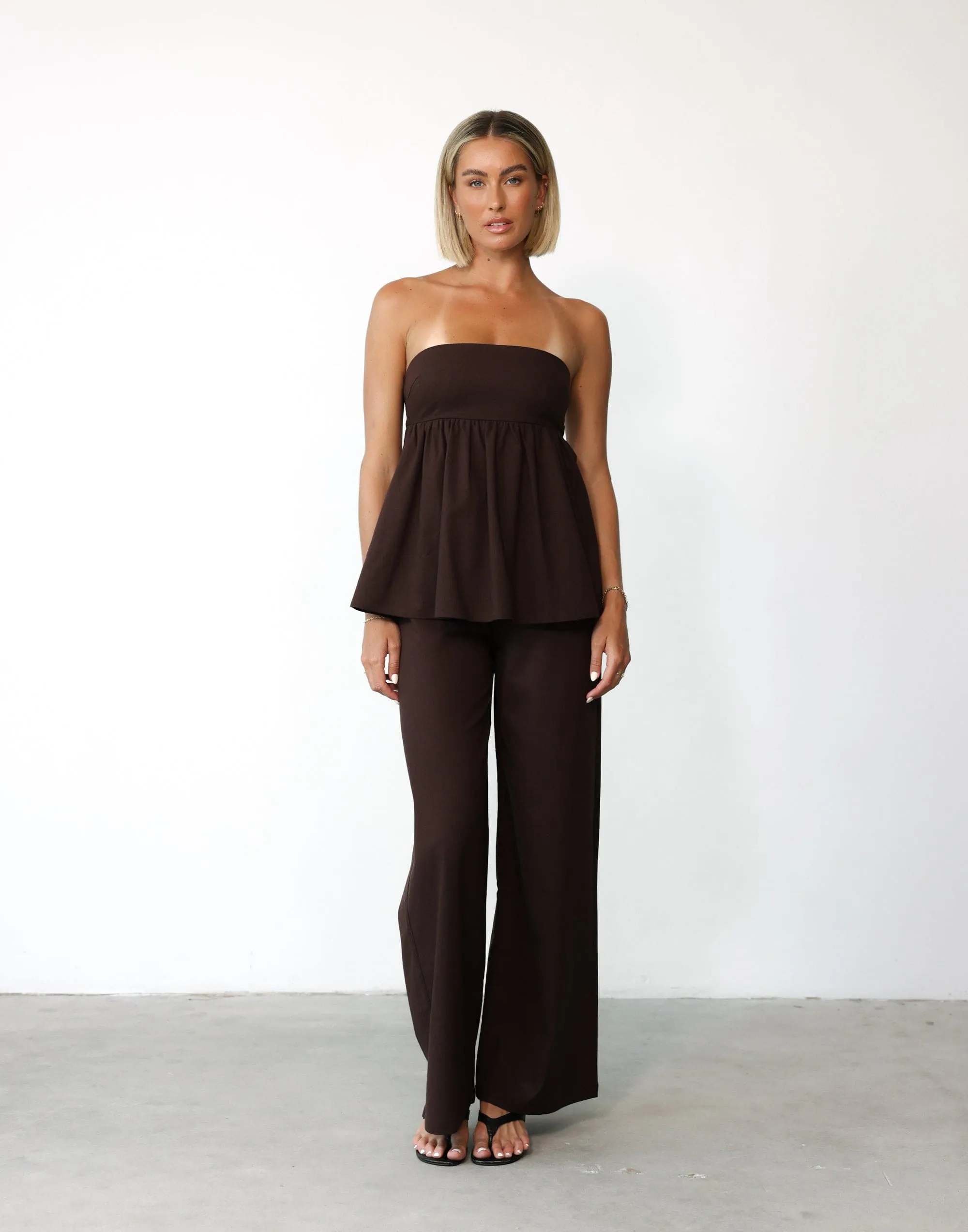 Tarsha Strapless Linen Top (Chocolate)