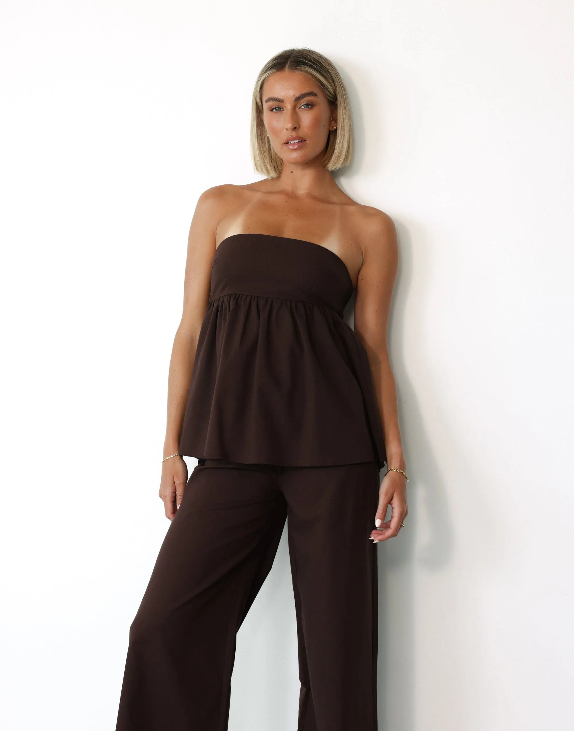 Tarsha Strapless Linen Top (Chocolate)