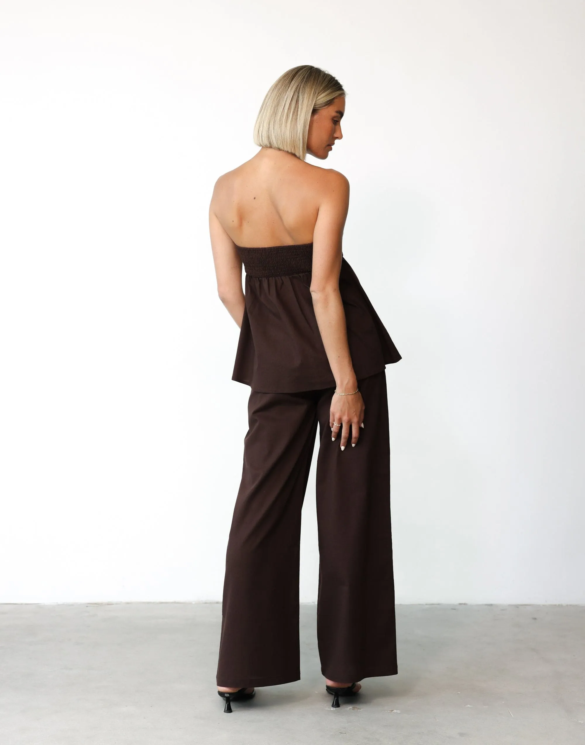 Tarsha Strapless Linen Top (Chocolate)