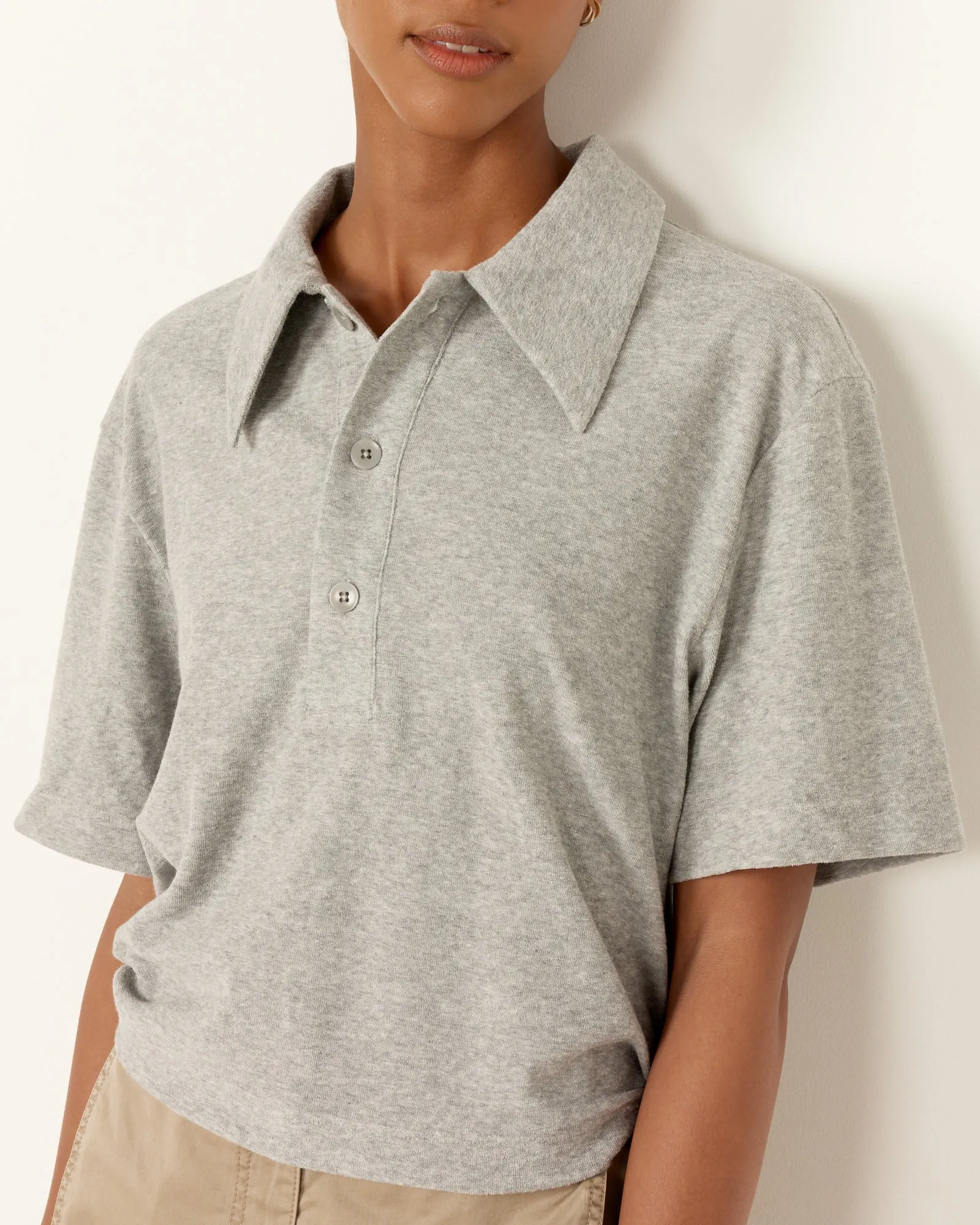 Terry Easy Polo Shirt in Heather Grey