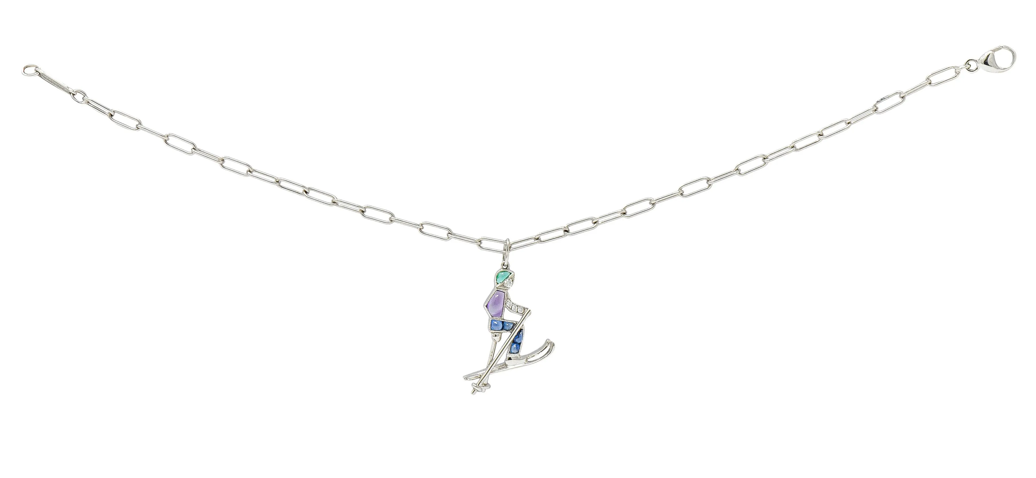 Tiffany & Co. Sapphire Amethyst Emerald Diamond Platinum Ski Charm Bracelet