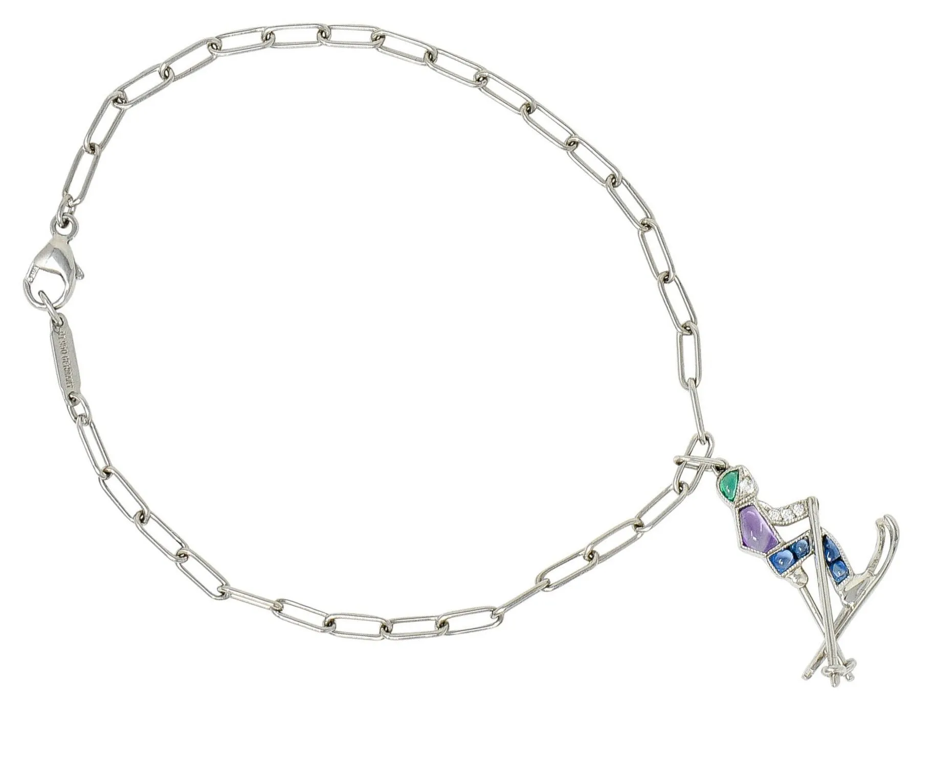 Tiffany & Co. Sapphire Amethyst Emerald Diamond Platinum Ski Charm Bracelet