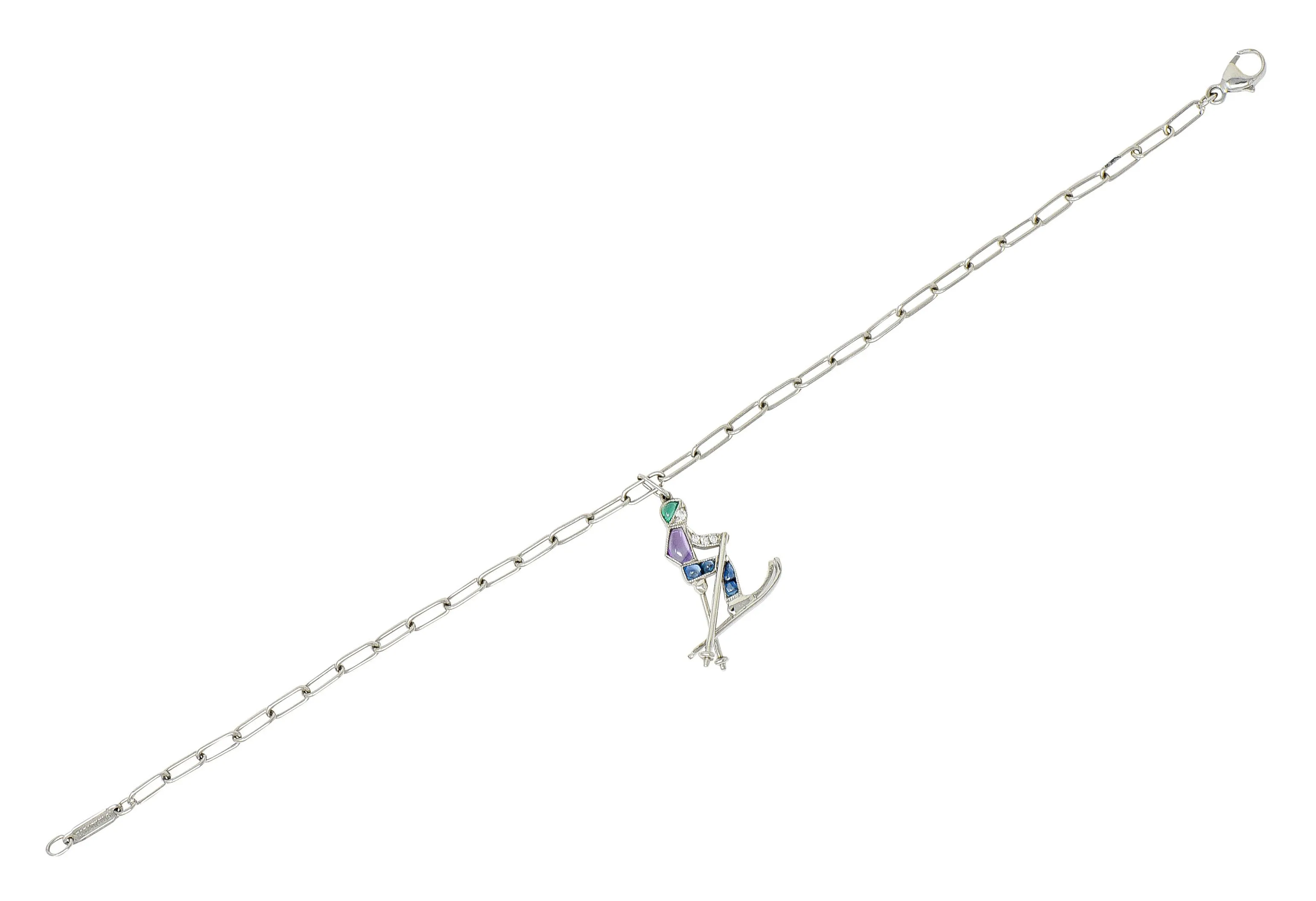 Tiffany & Co. Sapphire Amethyst Emerald Diamond Platinum Ski Charm Bracelet