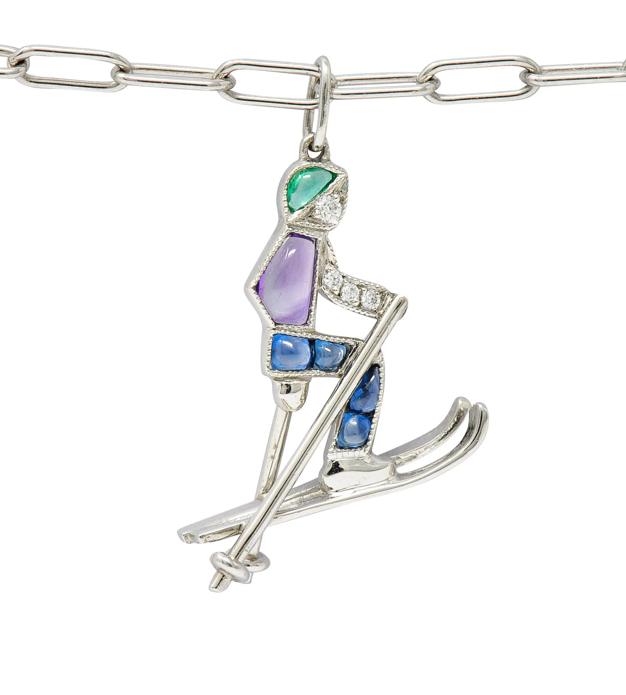 Tiffany & Co. Sapphire Amethyst Emerald Diamond Platinum Ski Charm Bracelet