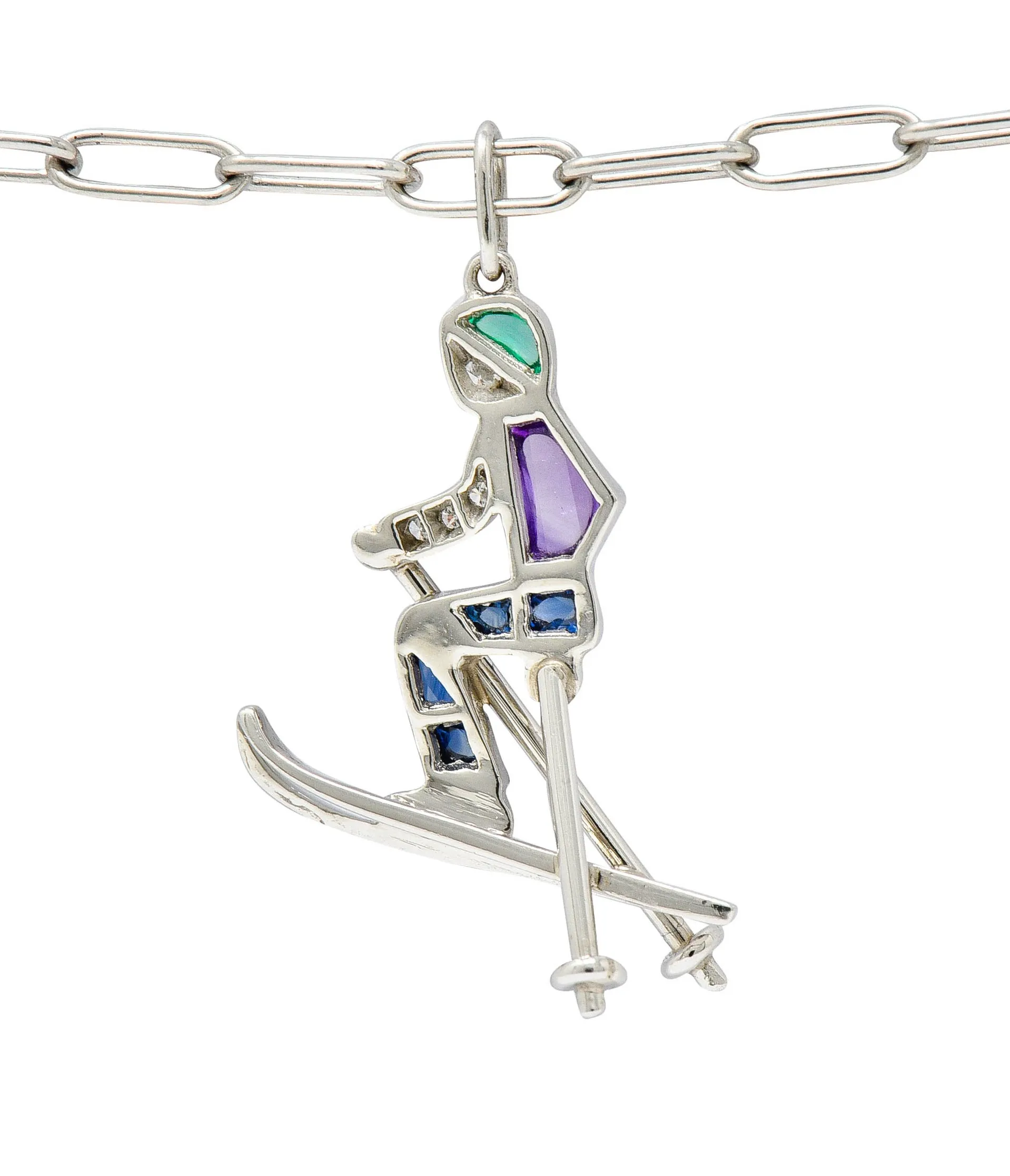 Tiffany & Co. Sapphire Amethyst Emerald Diamond Platinum Ski Charm Bracelet