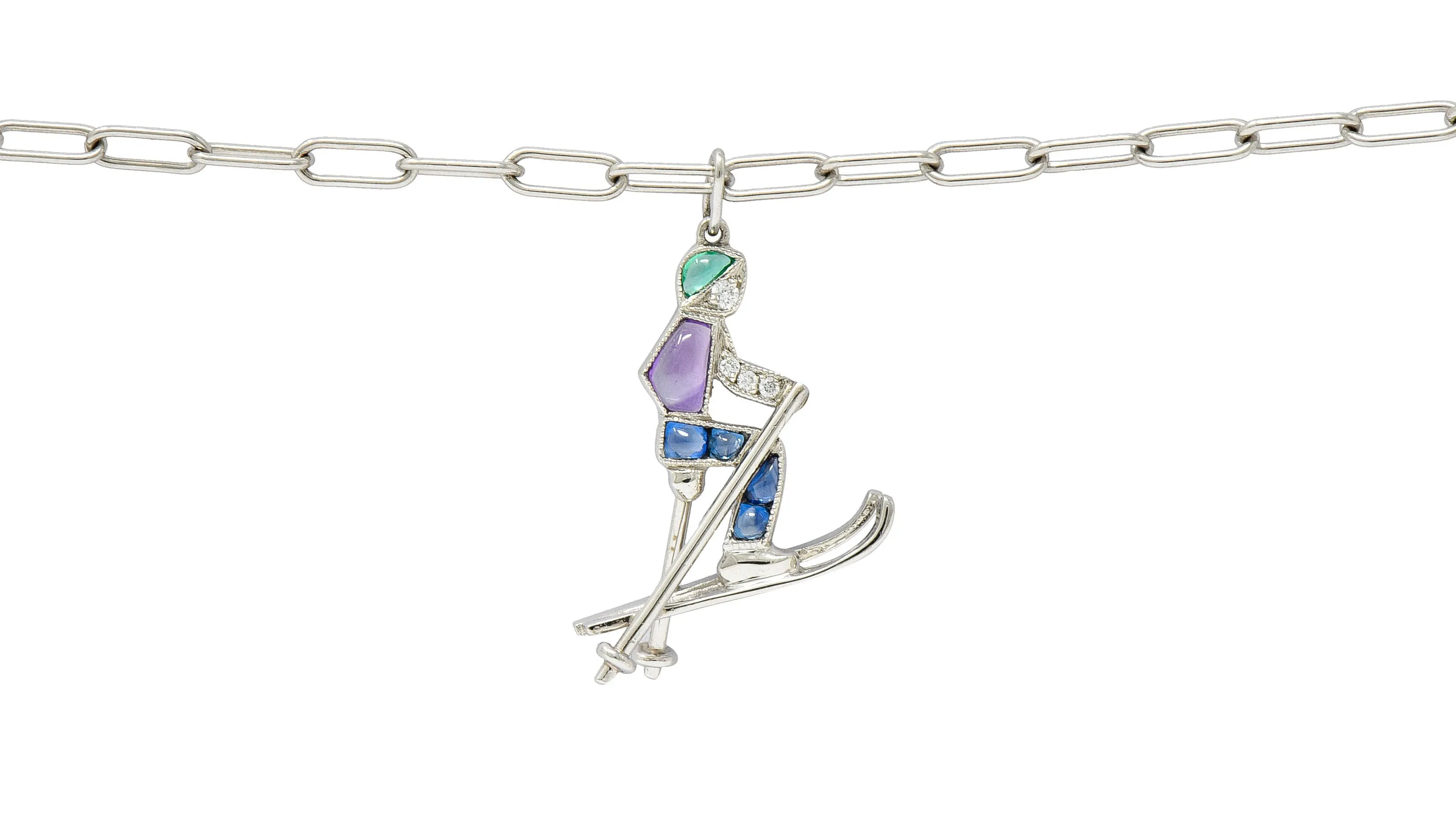 Tiffany & Co. Sapphire Amethyst Emerald Diamond Platinum Ski Charm Bracelet