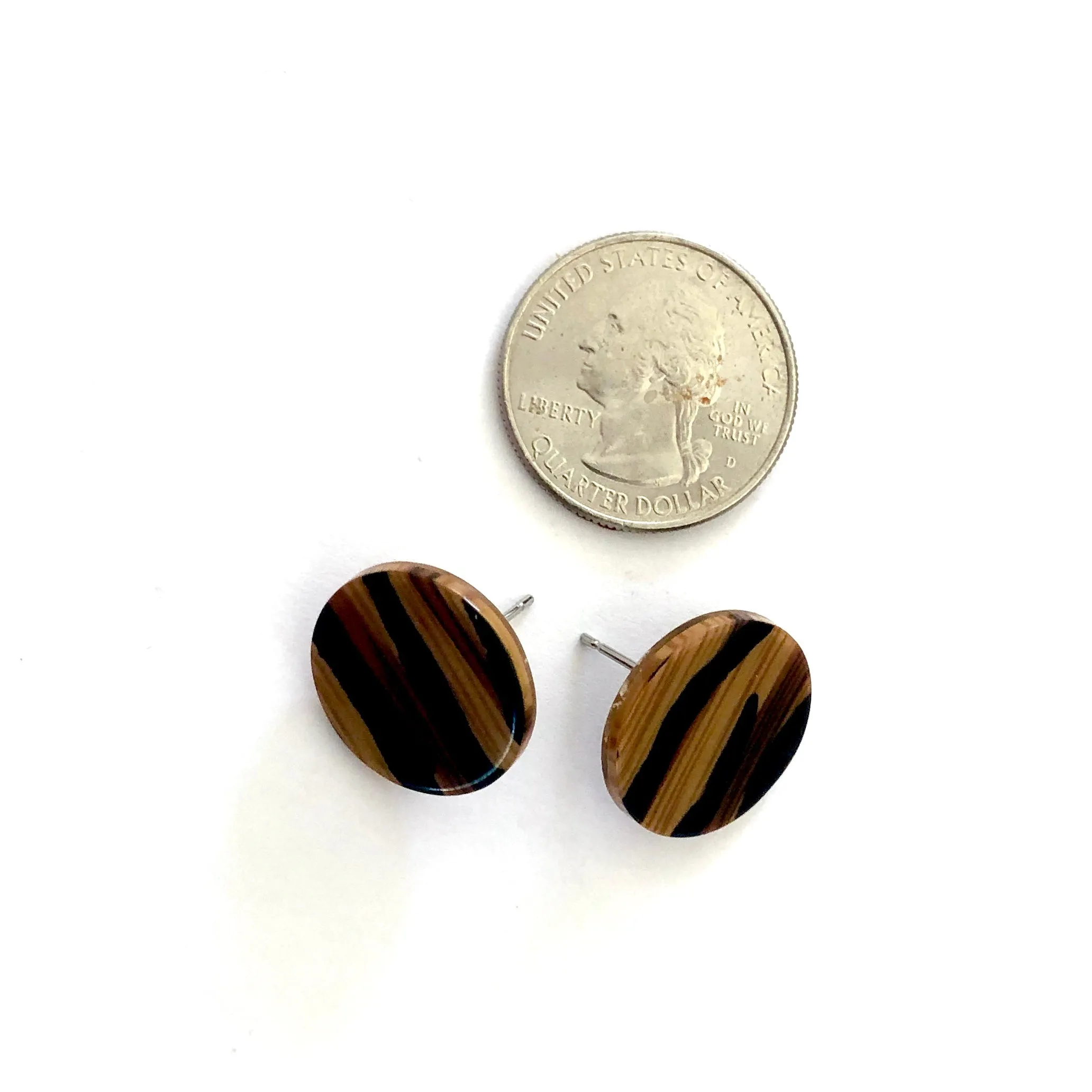 Tiger Striped Disc Stud Earrings