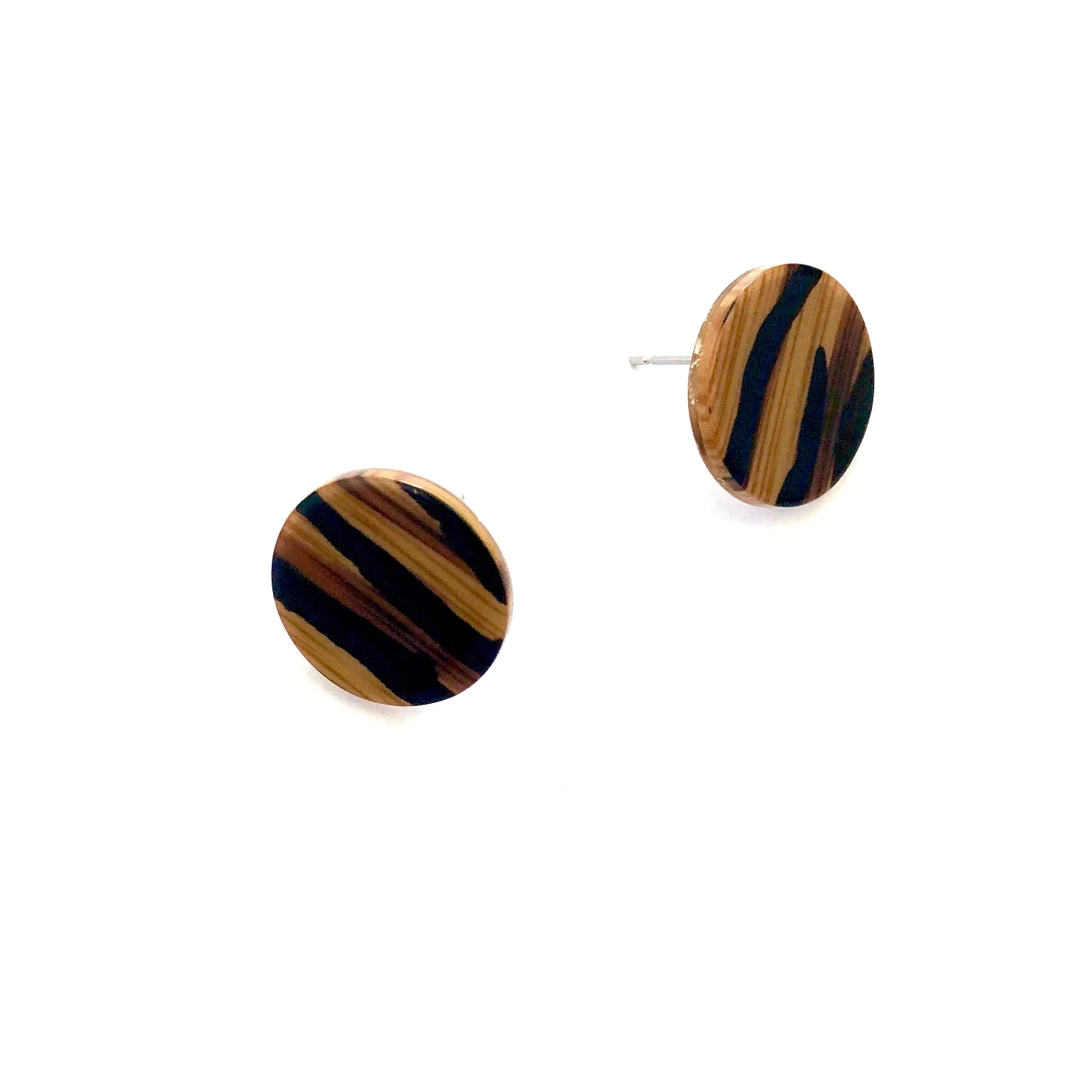 Tiger Striped Disc Stud Earrings