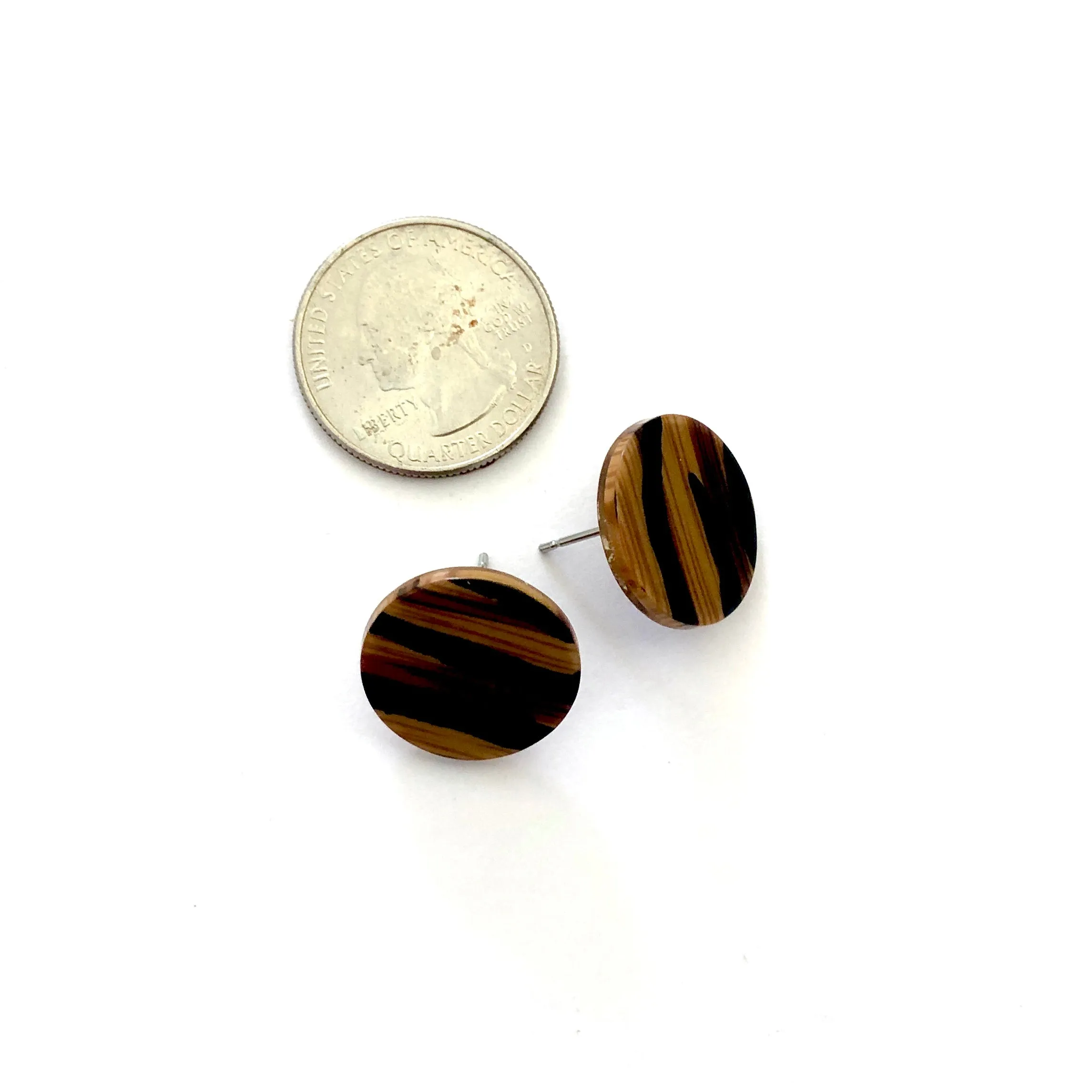 Tiger Striped Disc Stud Earrings