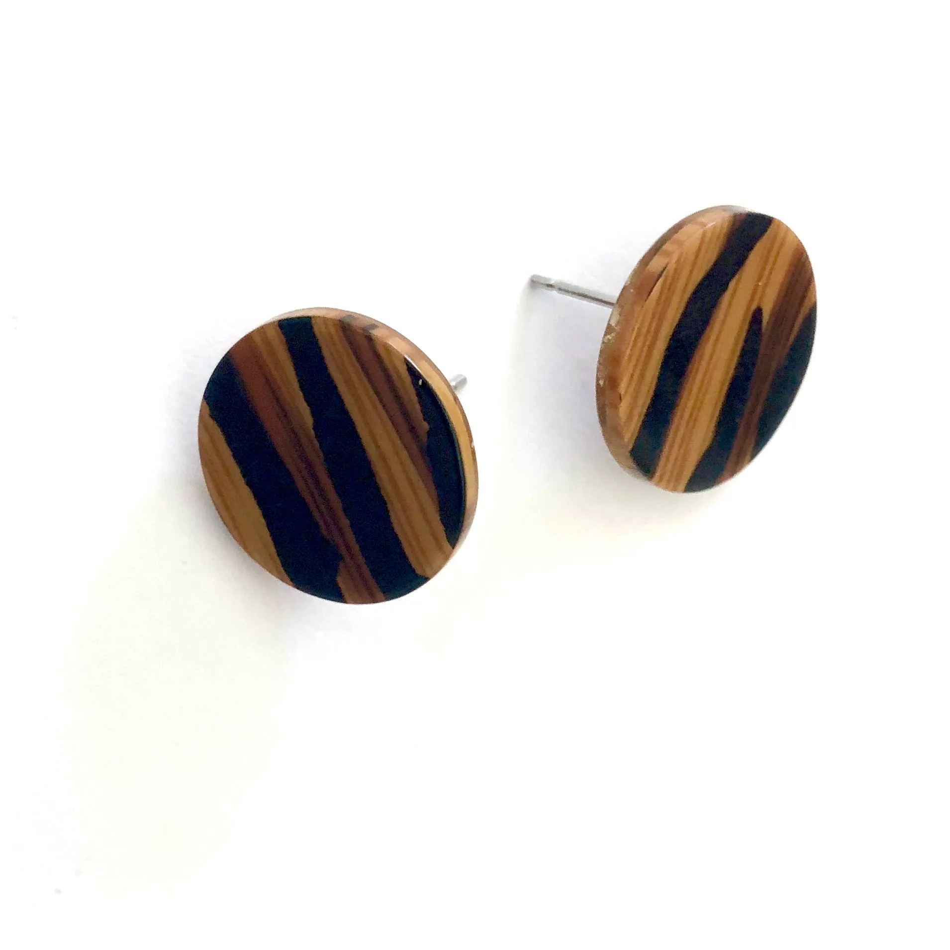 Tiger Striped Disc Stud Earrings