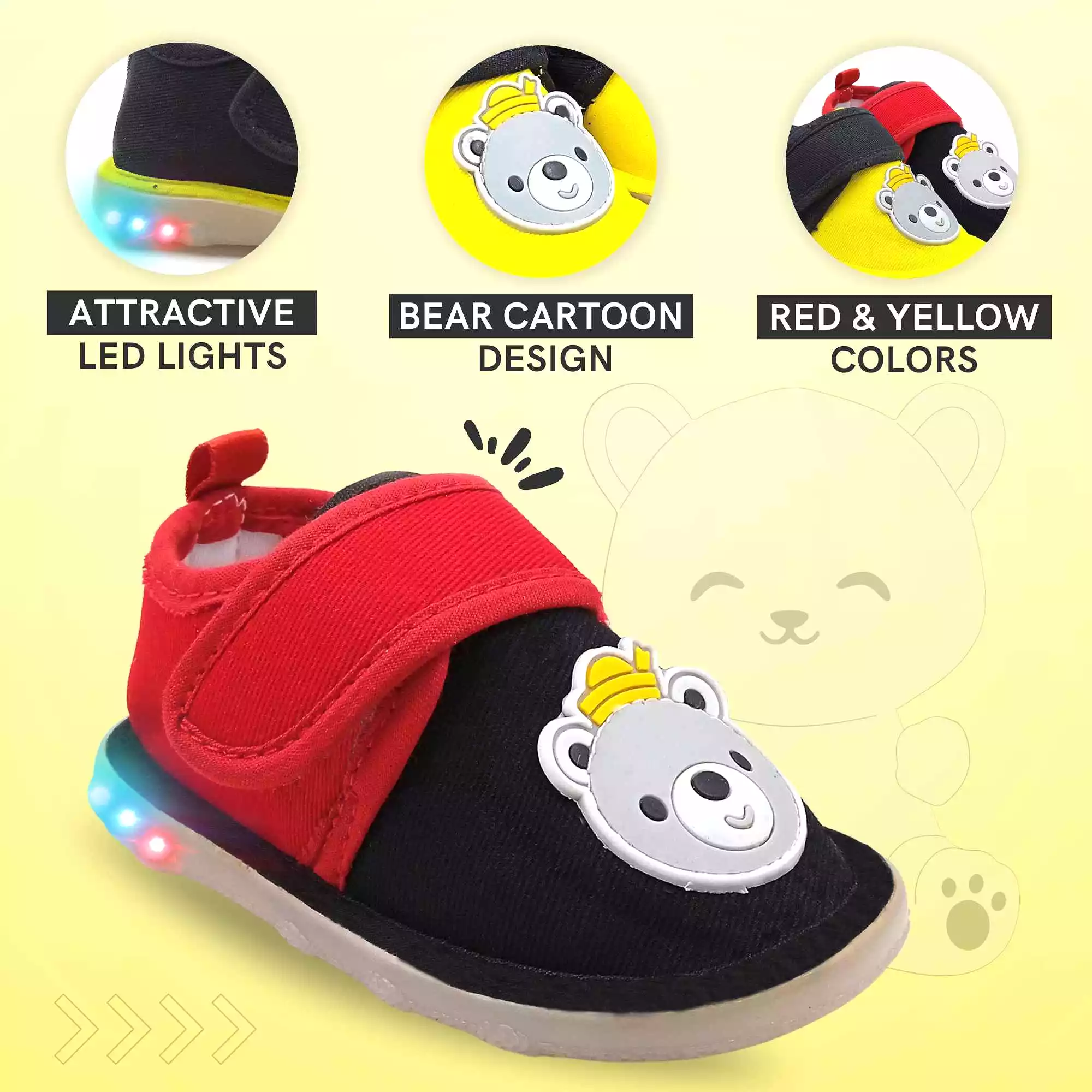 Urbanfeet Attractive King Bear Shoes with LED Light | Shoes for Baby Boys & Girls | 12 Months to 24 Months