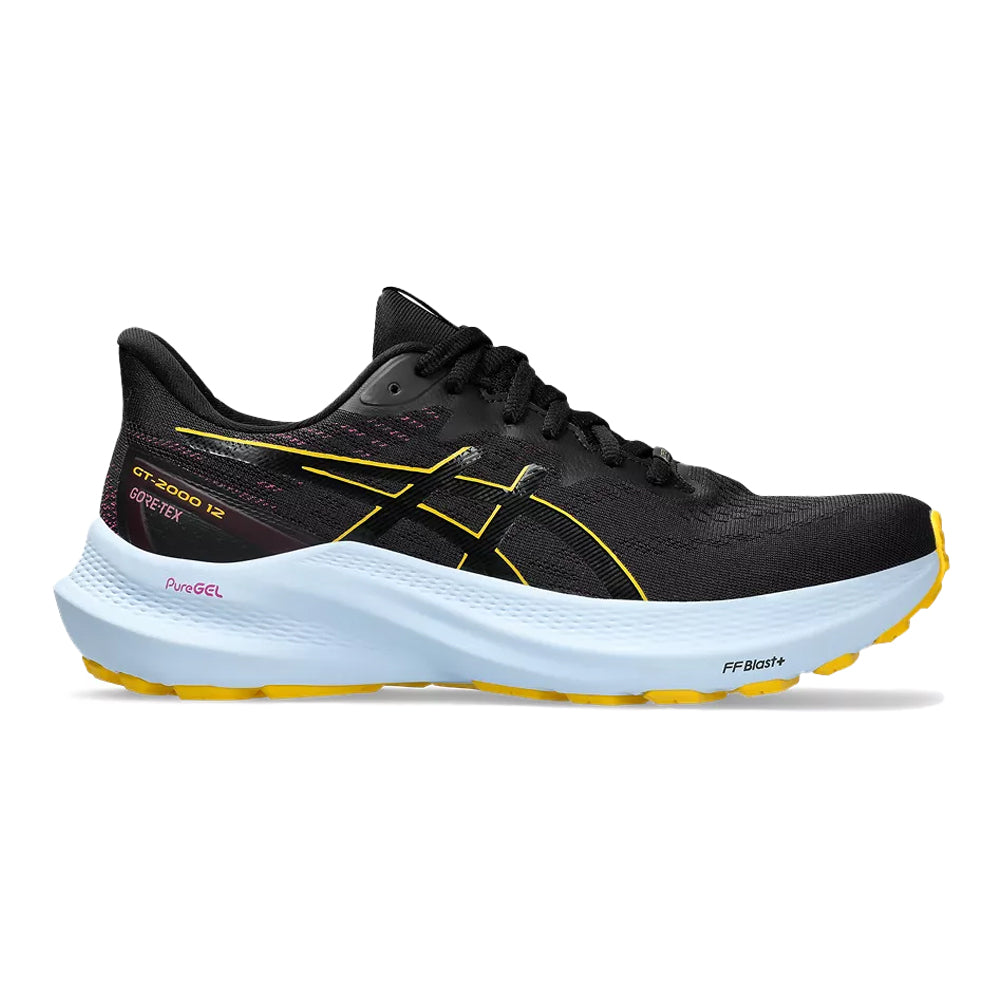 Women's Asics GT-2000 12 GTX, Black/Saffron, 8 B Medium