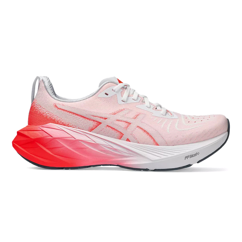 Women's Asics Novablast 4, White/Sunrise Red, 9 B Medium